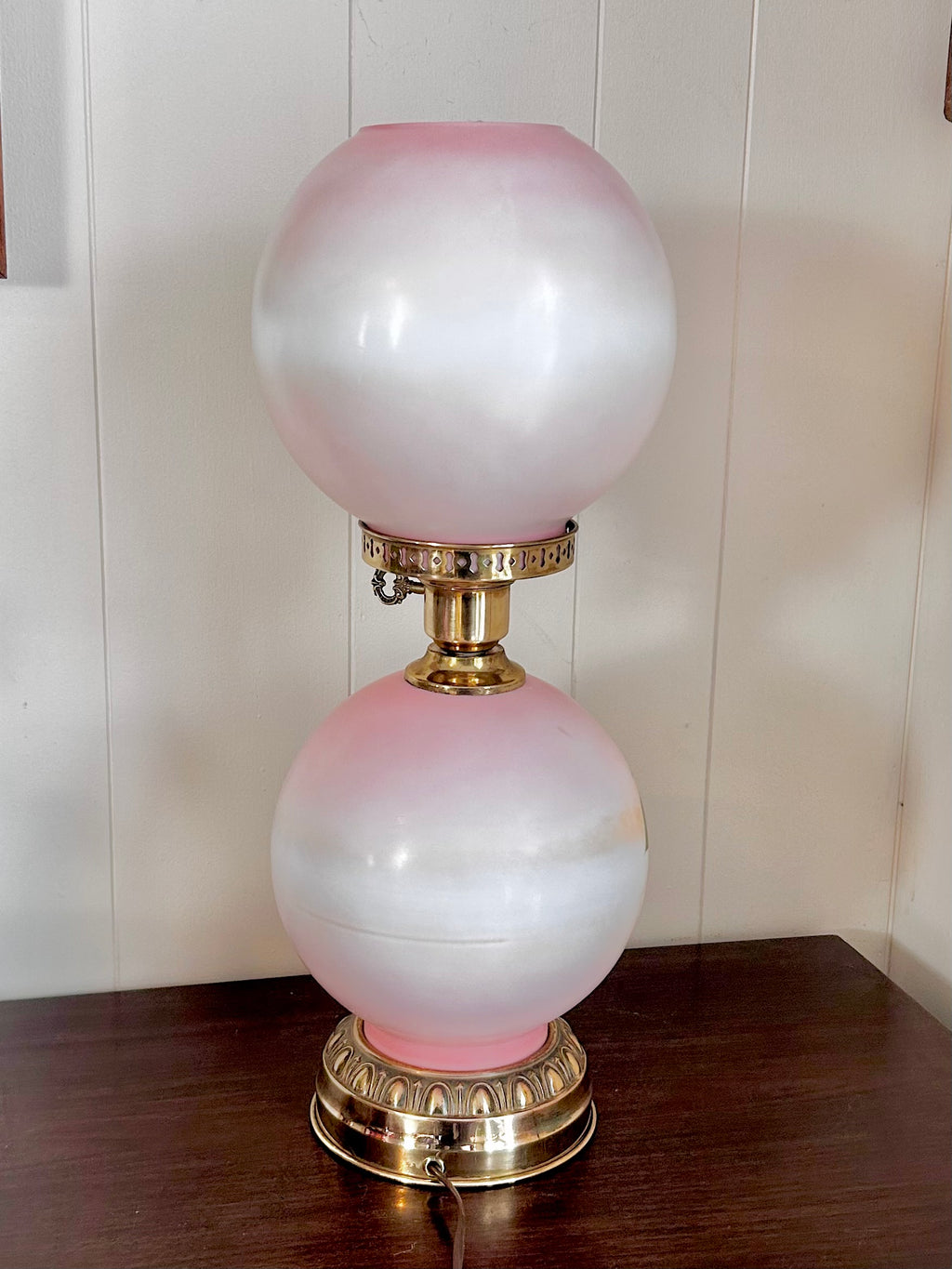 Vintage Three Way Glass Globe Lamp Hand-painted Roses