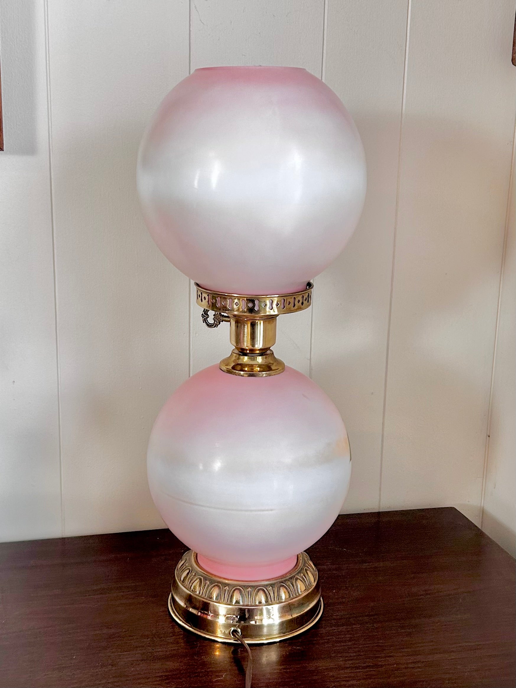 Vintage Three Way Glass Globe Lamp Hand-painted Roses