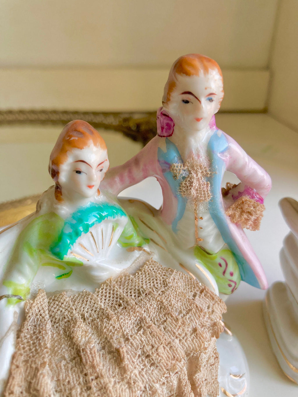 Vintage Victorian Dresden Lace Style Porcelain Figurines Royal Japan: Choose from 2