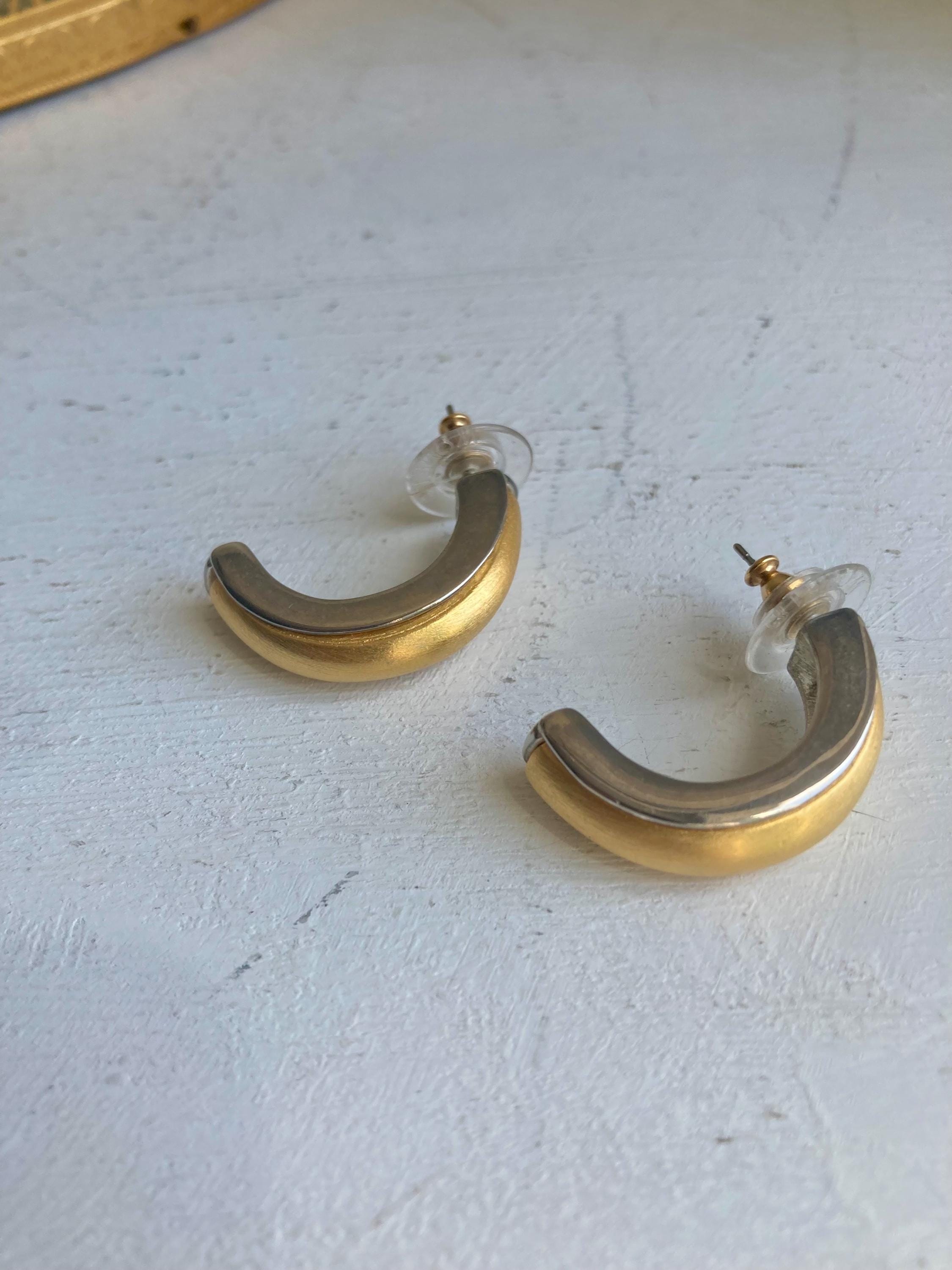 Vintage 1980s Two-Tone Half Hoop Earrings: Gold & Silver Tone