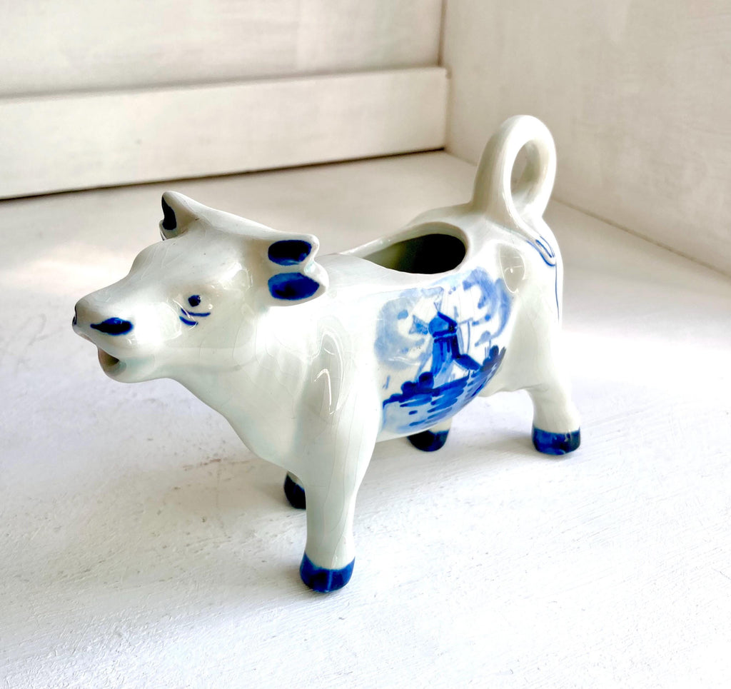 Vintage Delft Blue Ceramic Cow Creamer – Holland Windmill Design