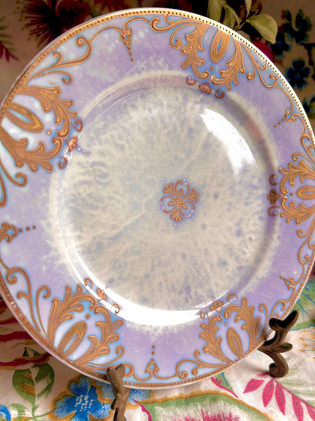 Vintage Purple Lusterware Plate: Gold Filigree Trim, RS Japan