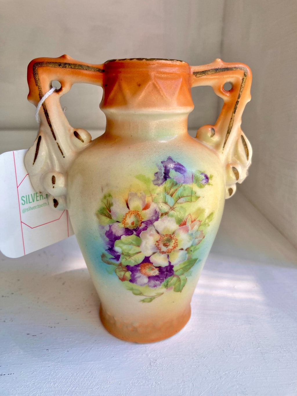 Vintage Czechoslovakia Dogwood Rose Ceramic Set: Lidded Sugar Bowl & Vase