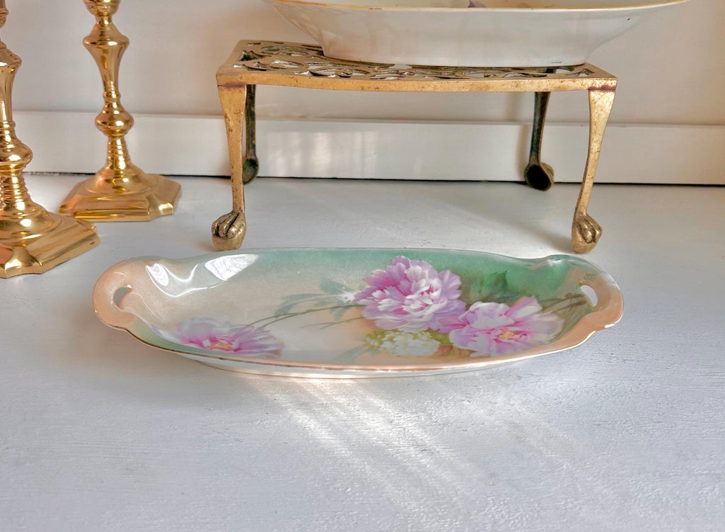 Vintage R.S. Germany Porcelain Serving Bowl: Hand-Painted Pink Roses