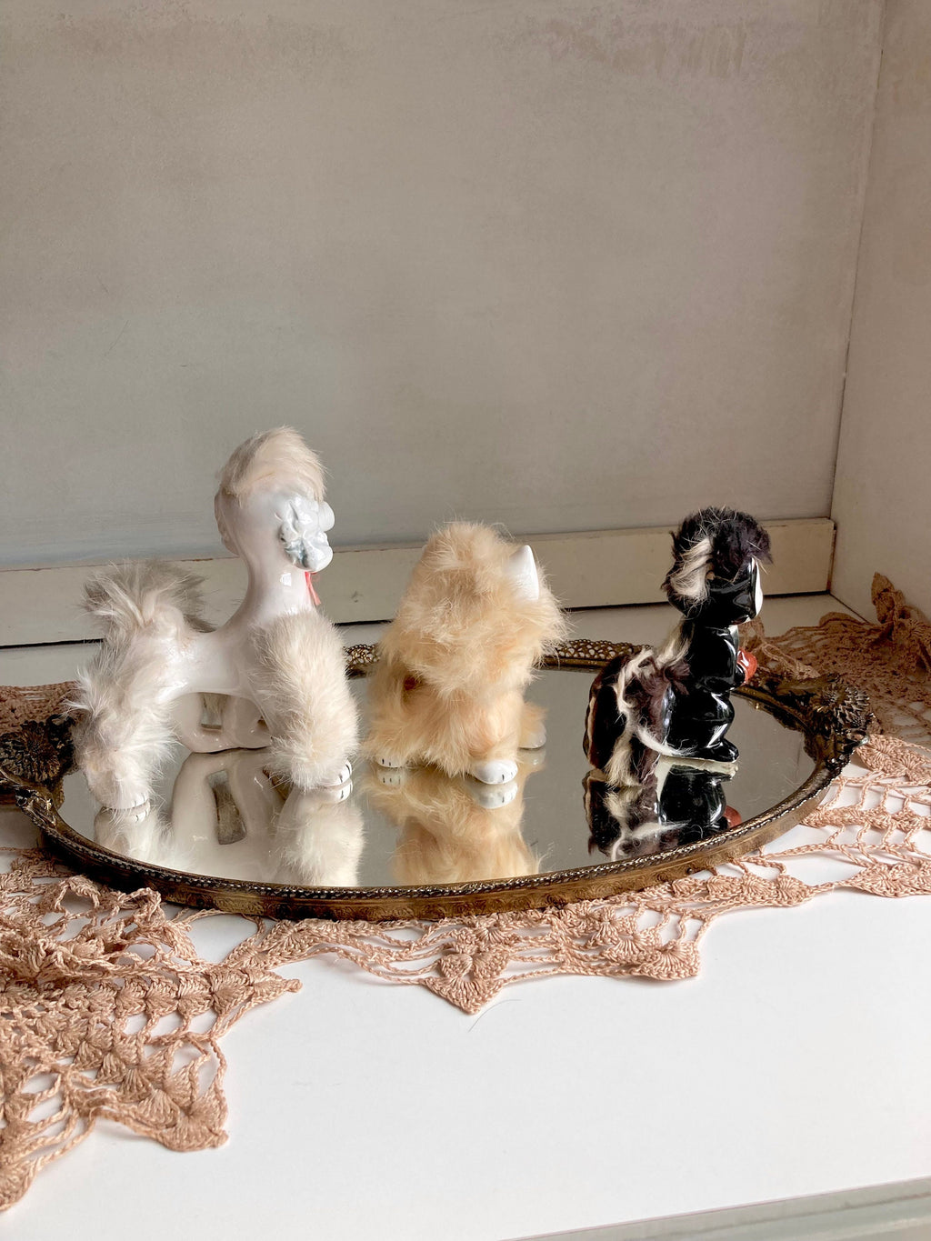 Midcentury Anthropomorphic Ceramic Dog, Cat, Skunk - Hand painted, applied Fur - Japan - Choose from 3