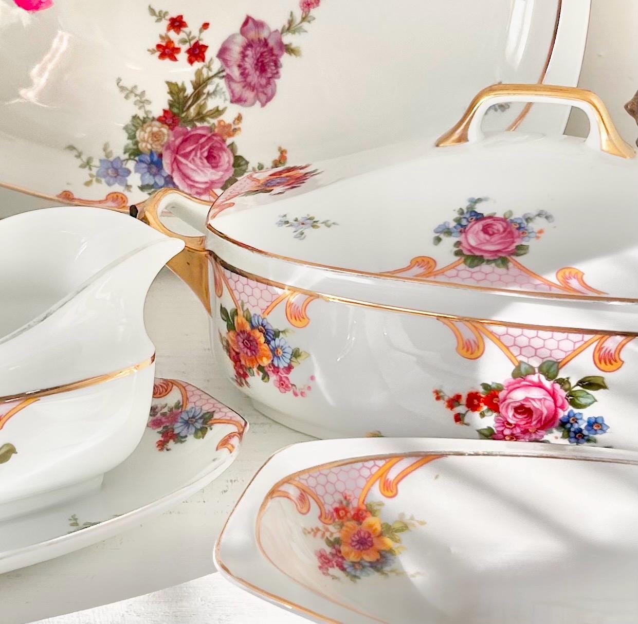 Vintage EPIAG Czechoslovakia Fine China Transferware - 4 Piece Serving Set - Bridal Rose Pattern