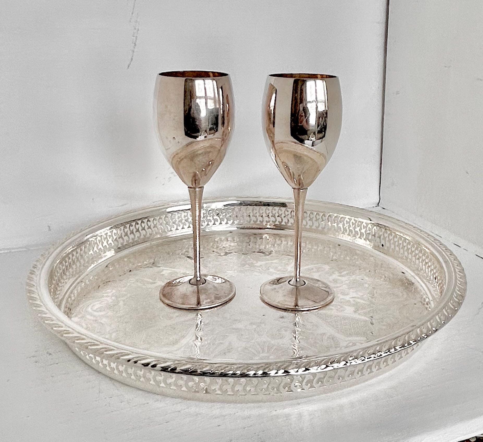 Pair of Vintage Silverplate Wine Goblets, El Delberti Italy