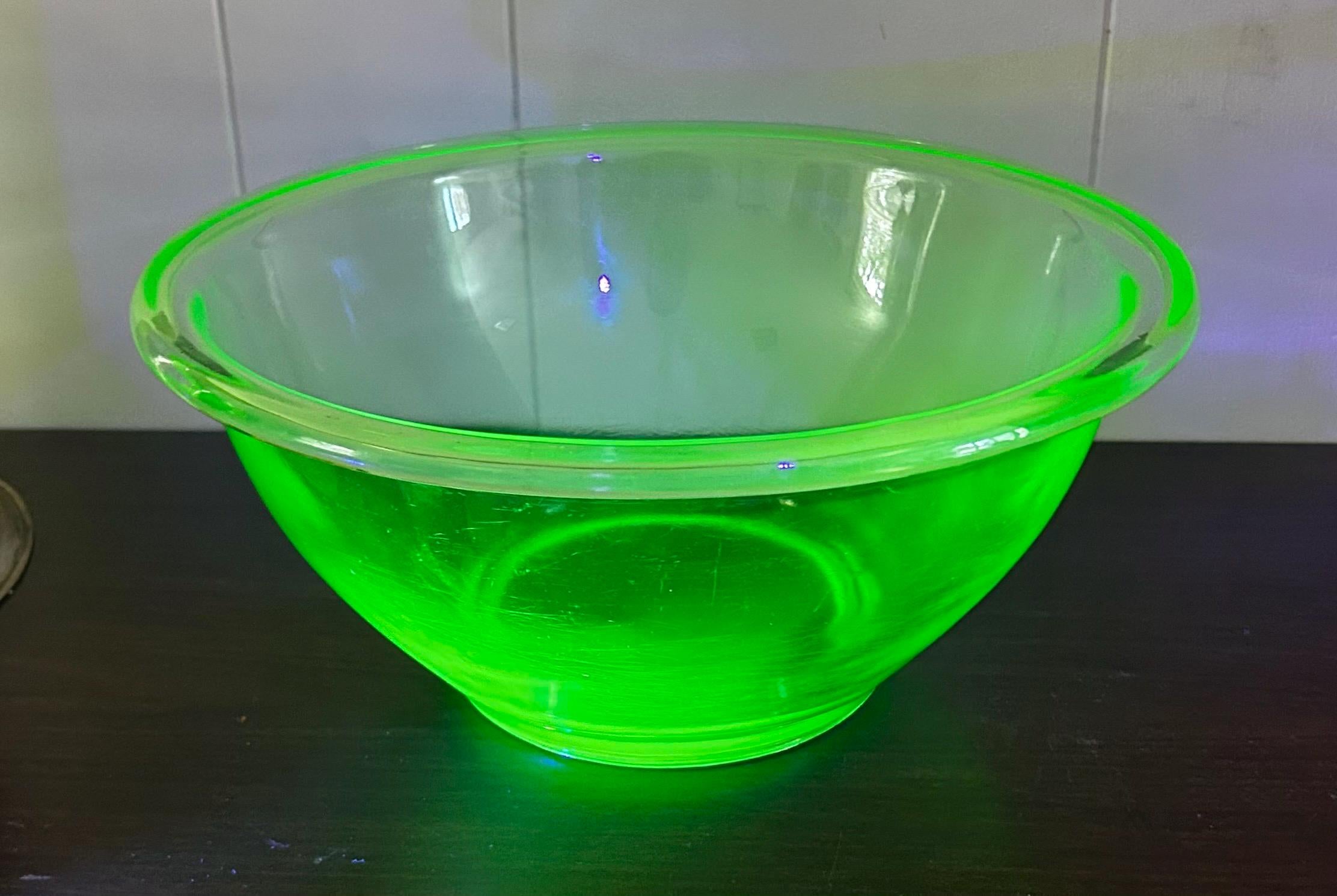 Vintage Uranium Glass Mixing / Serving Bowl by Hemingray Glass Co
