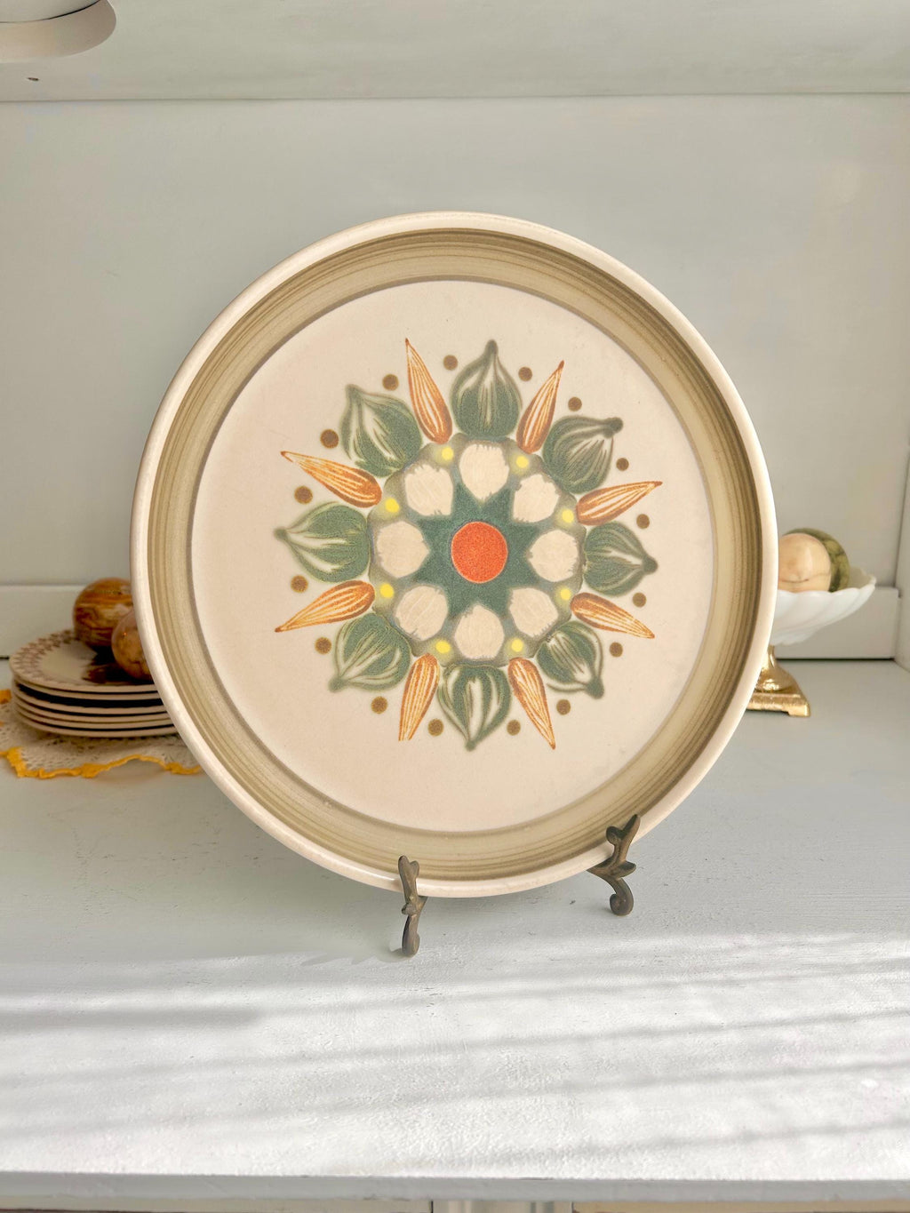 Vintage Denby-Langley Sherwood Dinner Plate: England Stoneware, Orange & Green