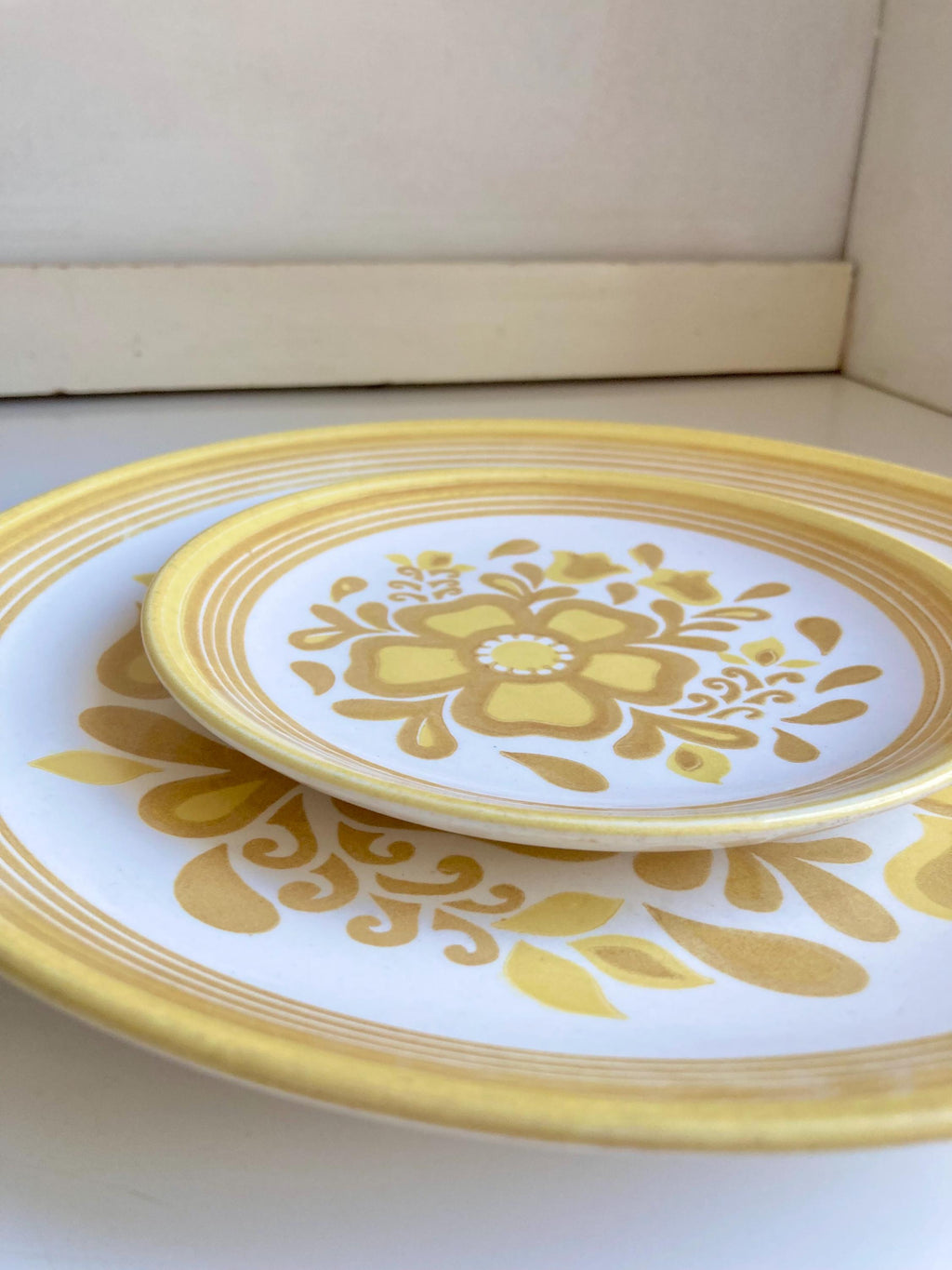 Vintage Cavalier Ironstone Plate Set: Yellow Floral Royal China USA