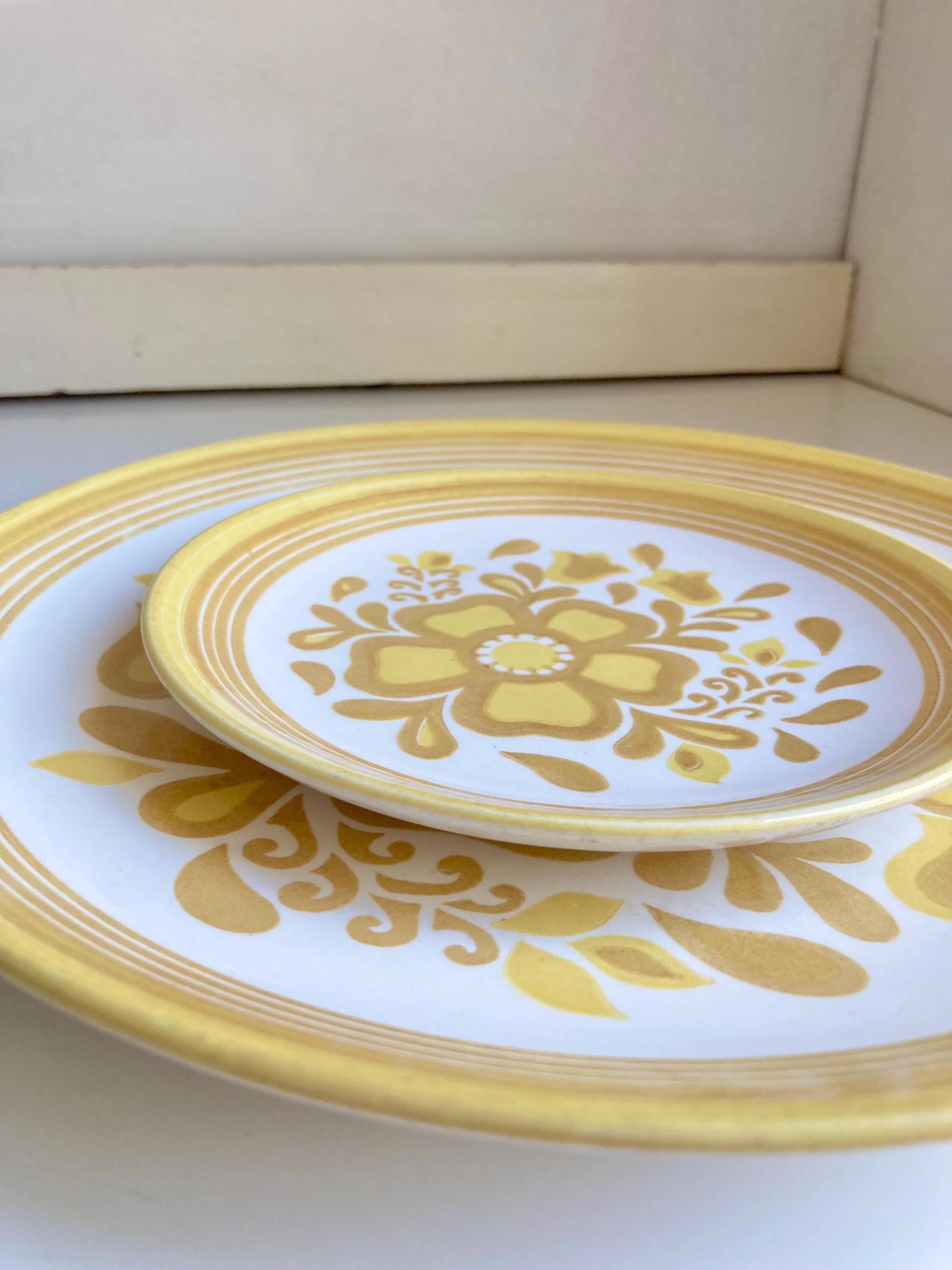 Vintage Cavalier Ironstone Plate Set: Yellow Floral Royal China USA