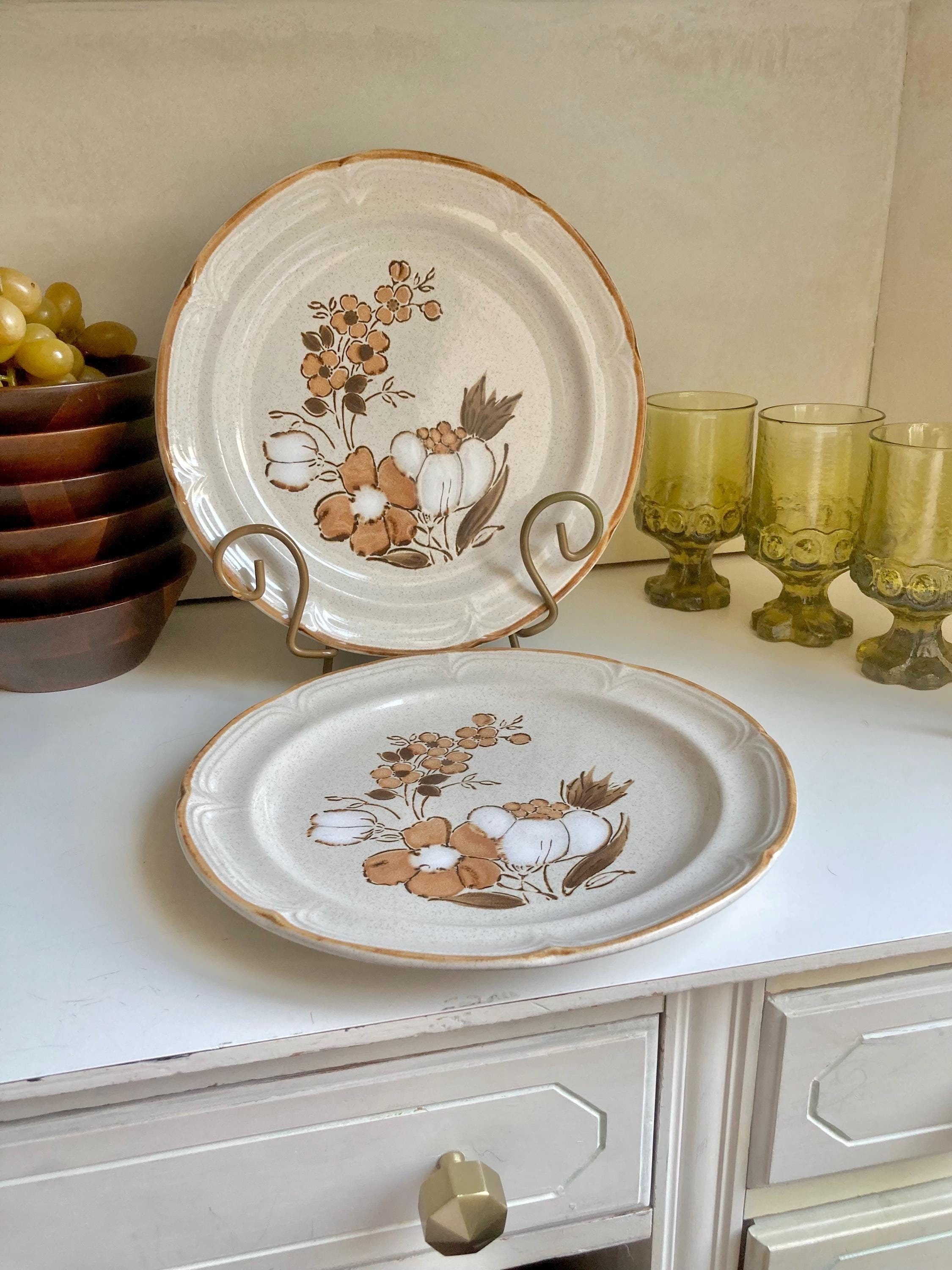 Vintage Hearthside Stoneware Dinner Plates: Autumn Floral, Set of 2
