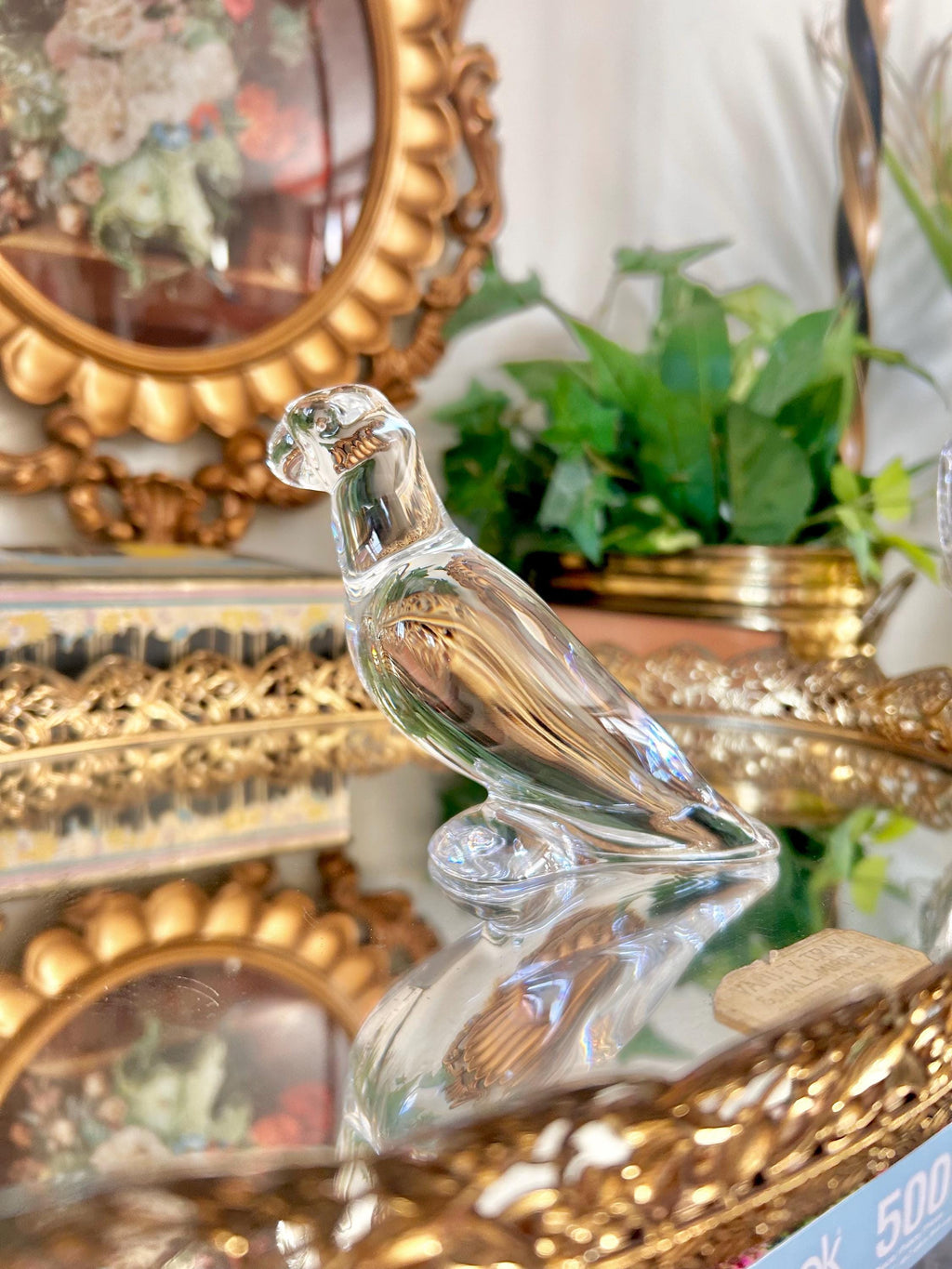 Vintage Baccarat, France Solid Crystal Glass Parrot Figurine, Clear