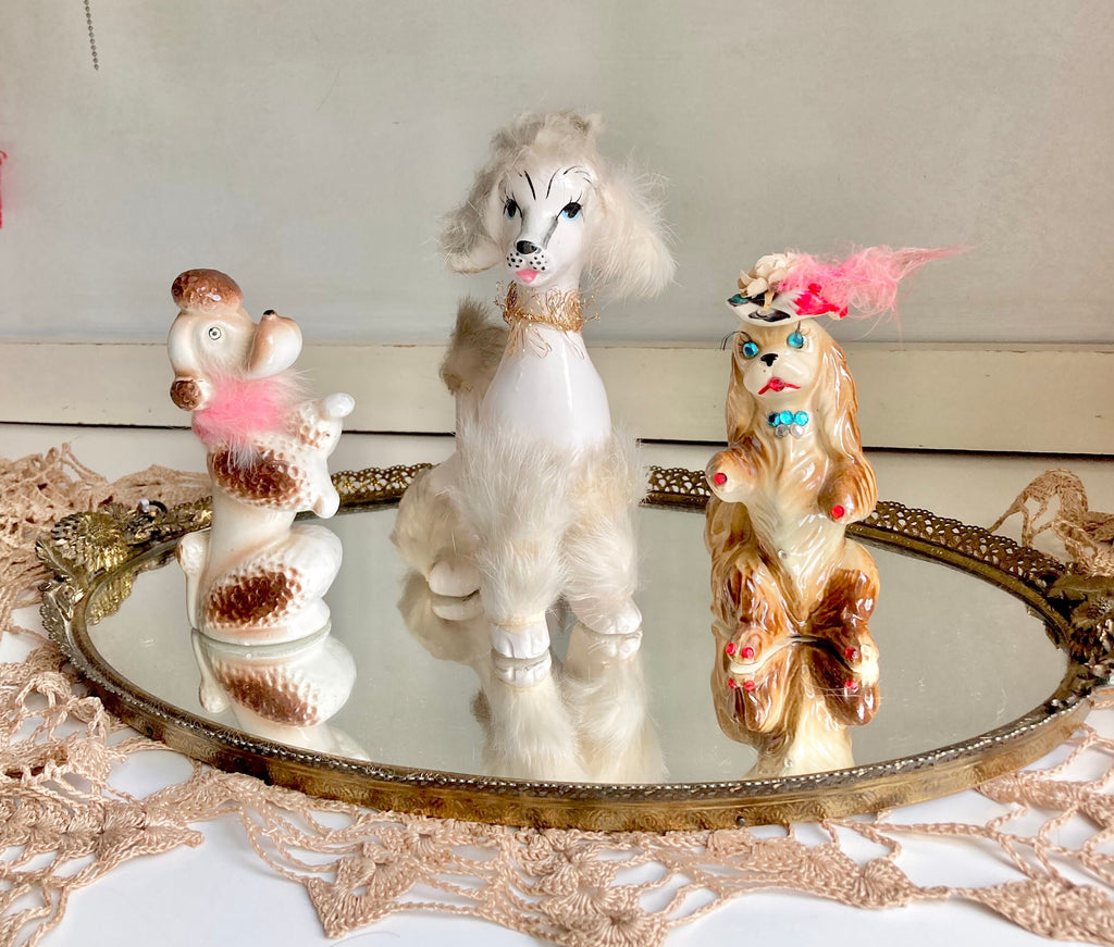 Midcentury Anthropomorphic Ceramic Dogs with applied Fur - Japan - Choose from 3