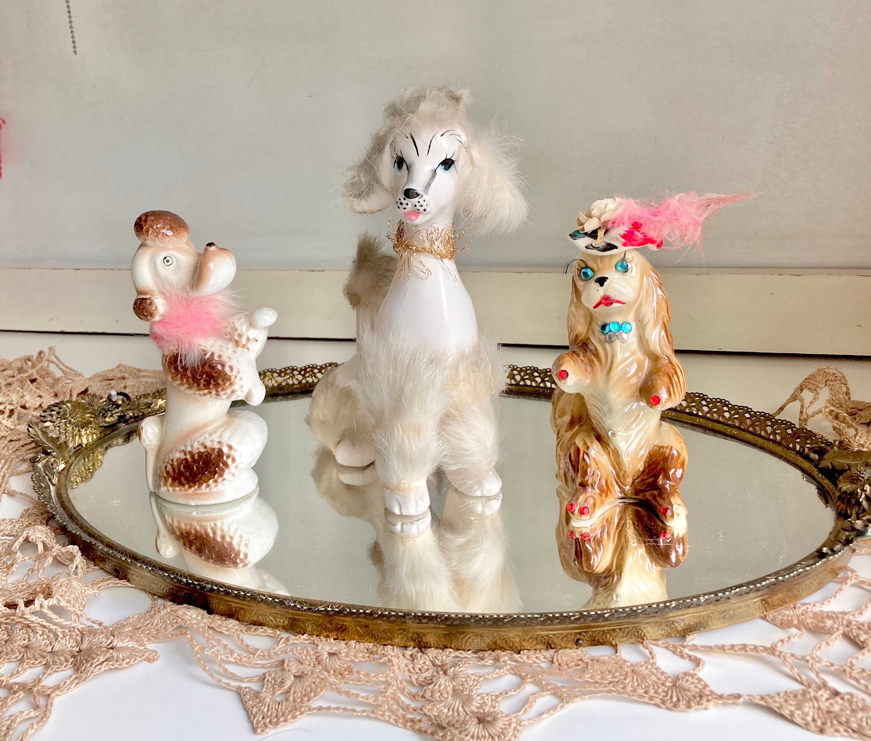 Midcentury Anthropomorphic Ceramic Dogs with applied Fur - Japan - Choose from 3