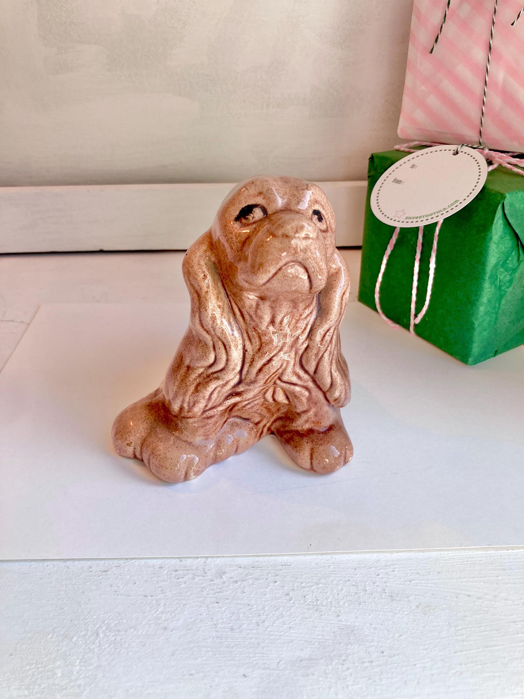 Vintage Spaniel Dog Figurine - Large Hand Painted Seated Ceramic Cocker Spaniel