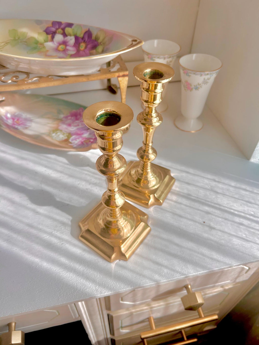Vintage Solid Brass Candlestick Pair: Classical Taper Candle Holders