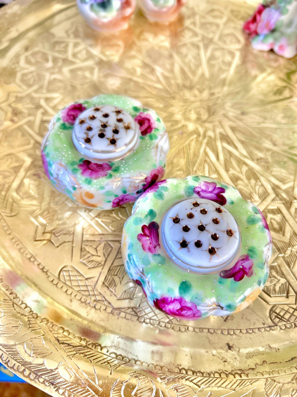 Antique Porcelain Hand-Painted Floral Salt Pepper Shakers - Choose from various pairs