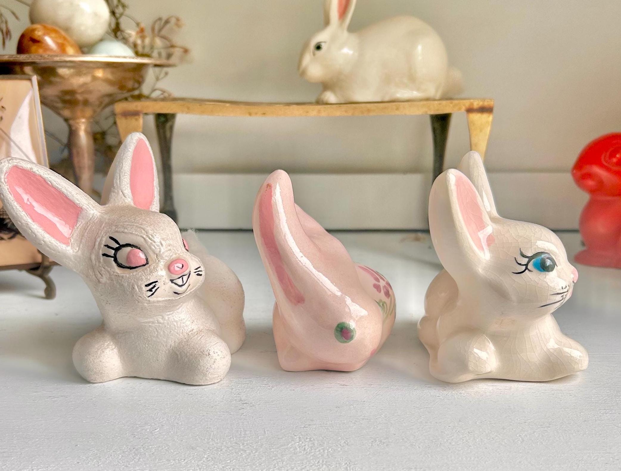 Vintage Ceramic Bunny Cotton Ball Dispenser: Cottontail Vanity Decor