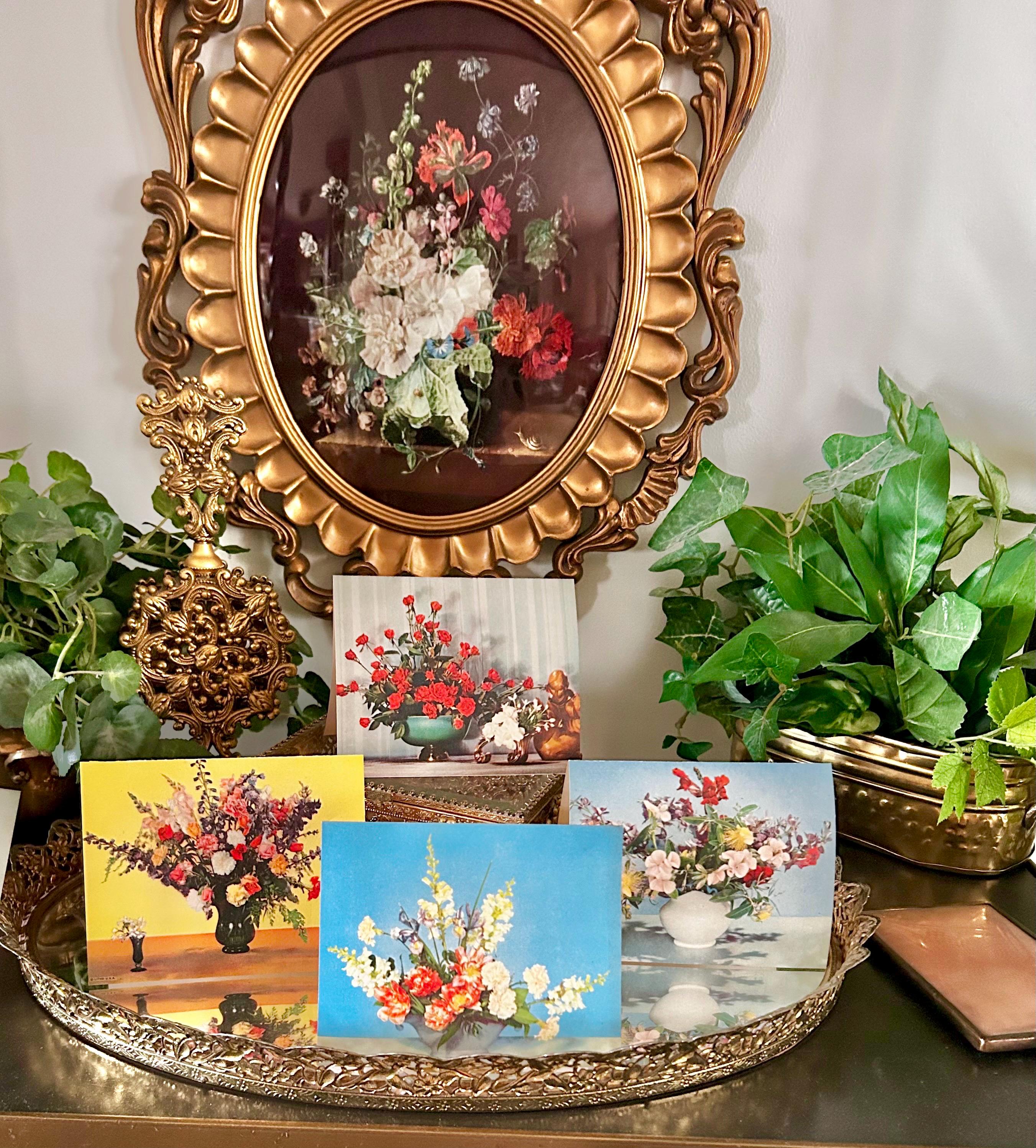 MCM 1950s Floral Blank Notecards, Litho USA, Printed in Milwaukee, Set of Eight