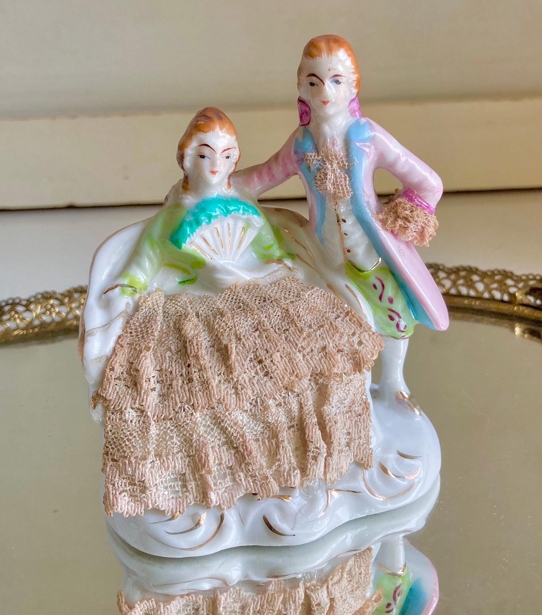 Vintage Victorian Dresden Lace Style Porcelain Figurines Royal Japan: Choose from 2