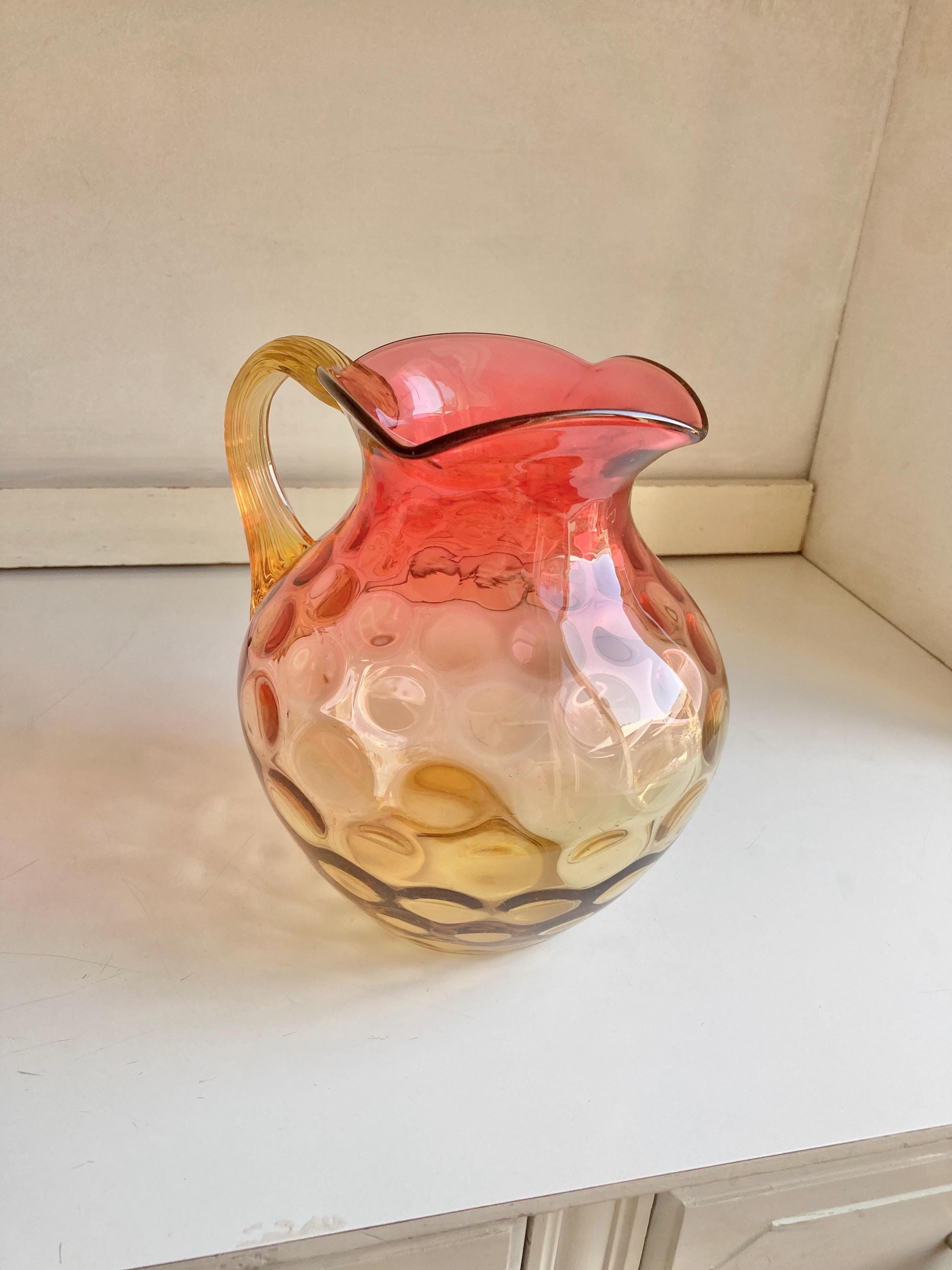 Antique Amberina Glass Pitcher Set: Victorian Reverse Thumbprint Hobbs Brockunier