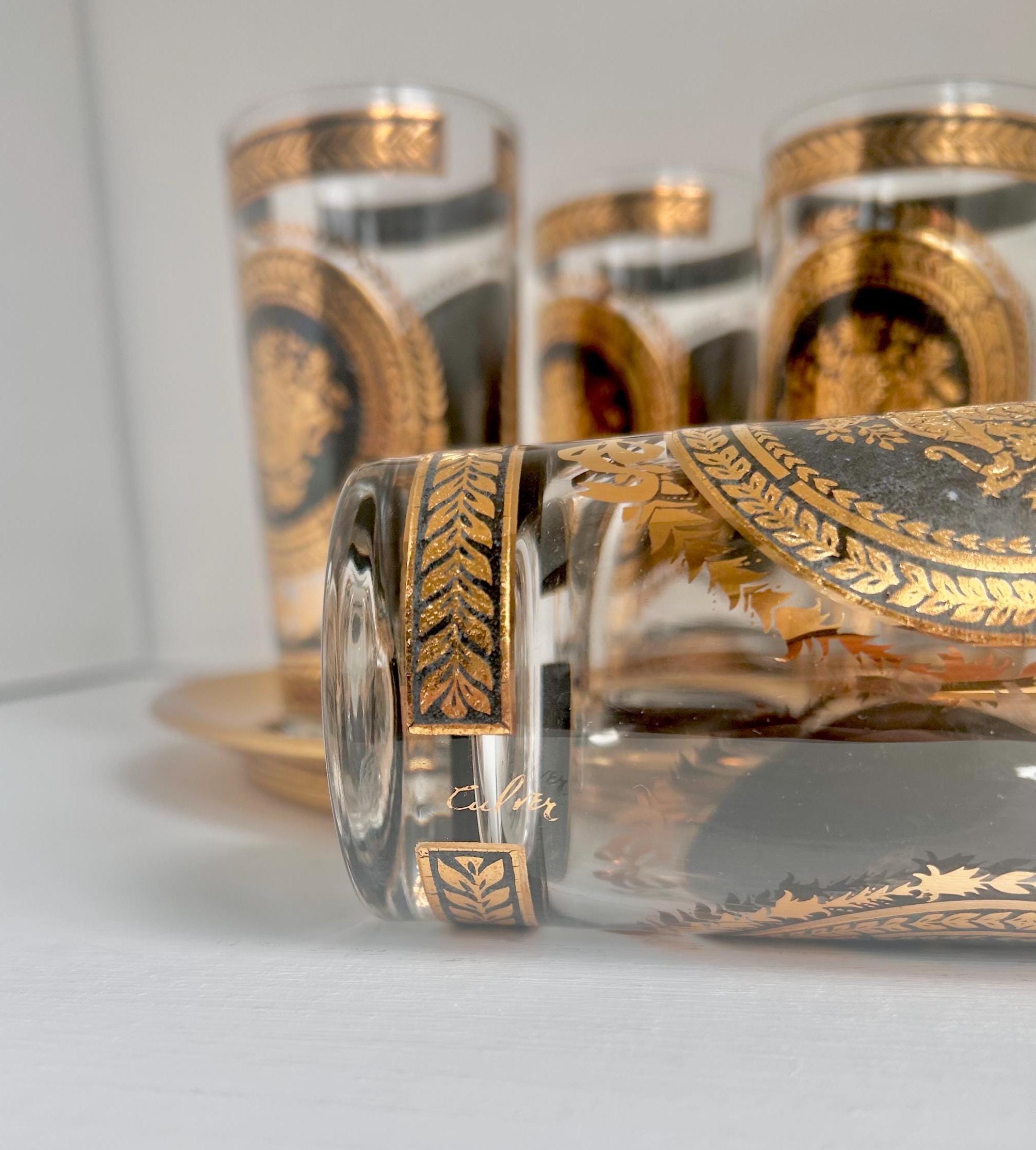 Vintage Culver Highball Glass: Gold & Black Pineapple Design