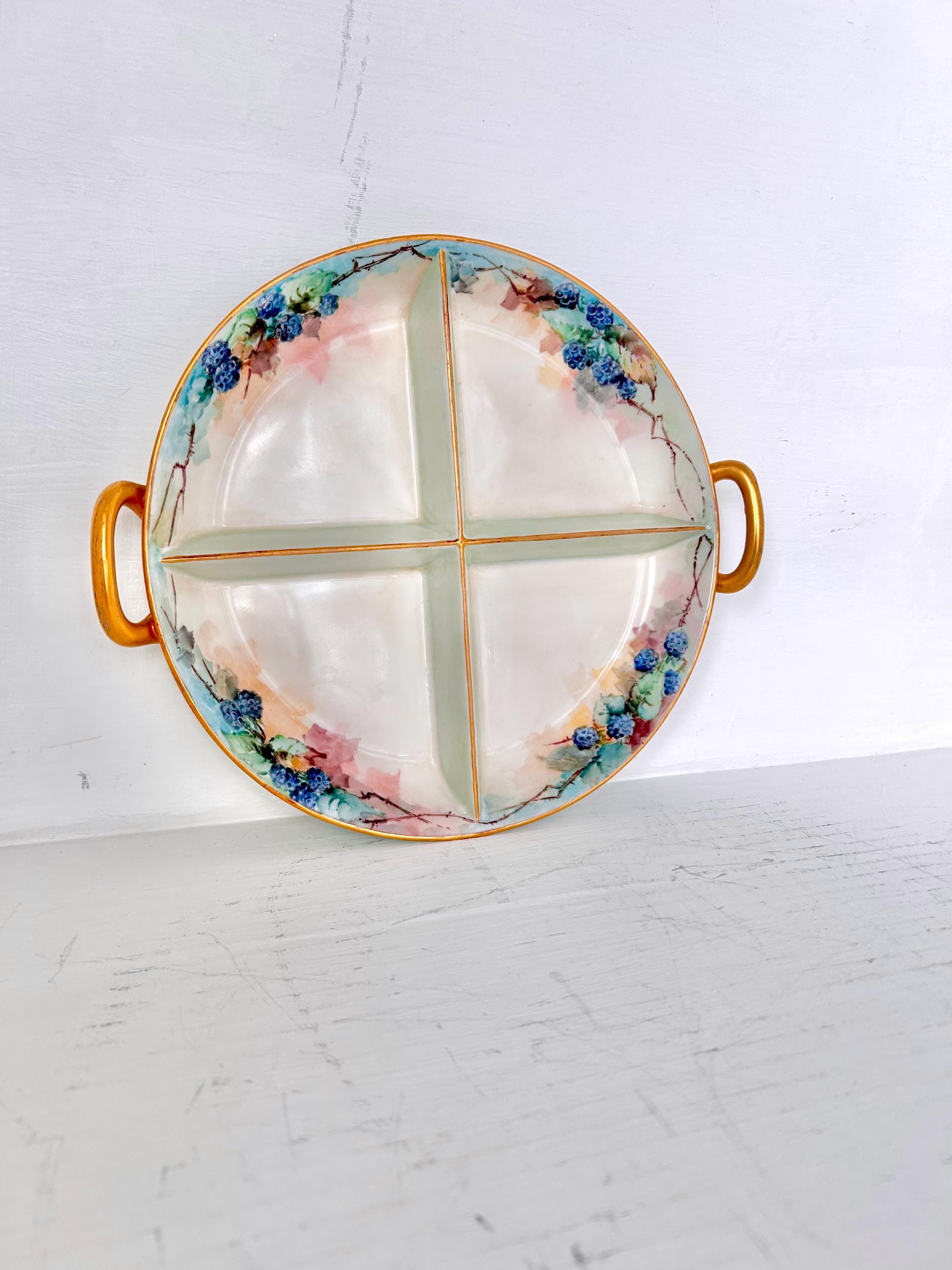 Vintage Noritake Divided Porcelain Dish Hand-painted With Berries