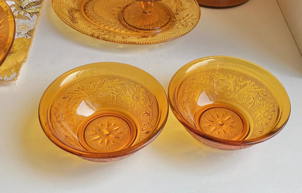 Vintage Anchor Hocking Amber Glass Dishes- Sandwich - Desert Gold Glassware
