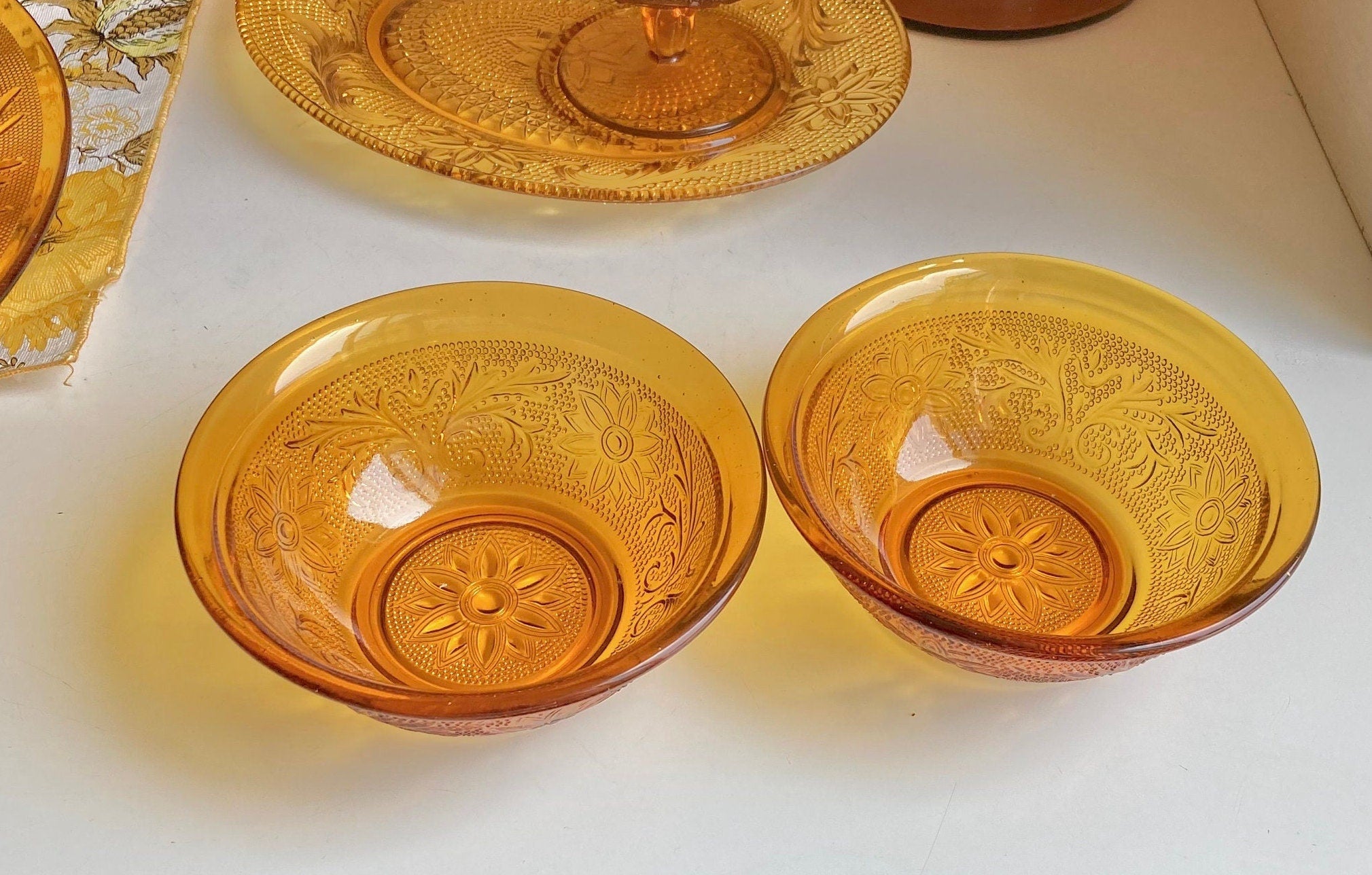 Vintage Anchor Hocking Amber Glass Dishes- Sandwich - Desert Gold Glassware