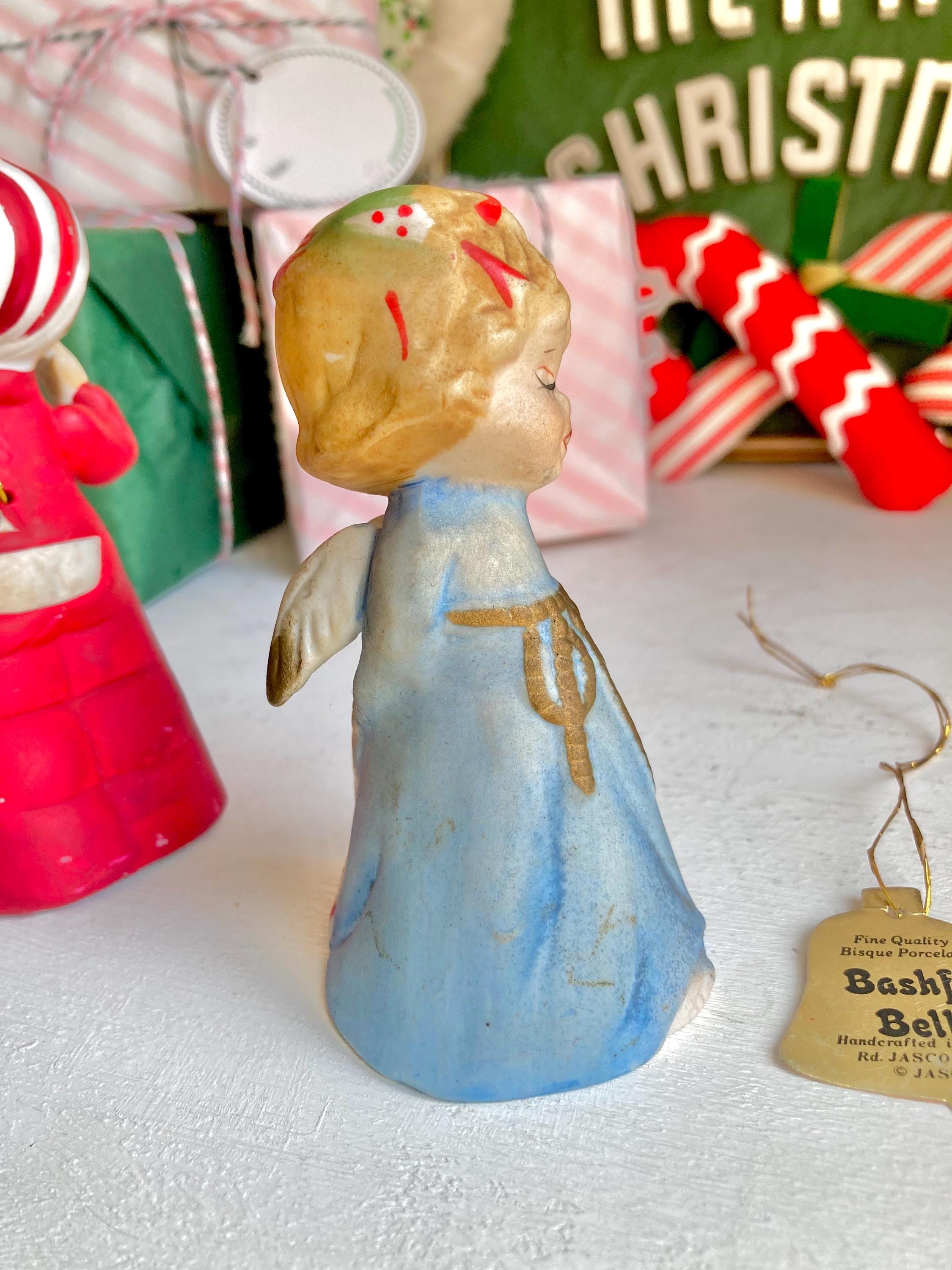 Vintage JASCO Bisque Bell Figurines: Sleepy Girl & Bashful Angel, 1978 Taiwan