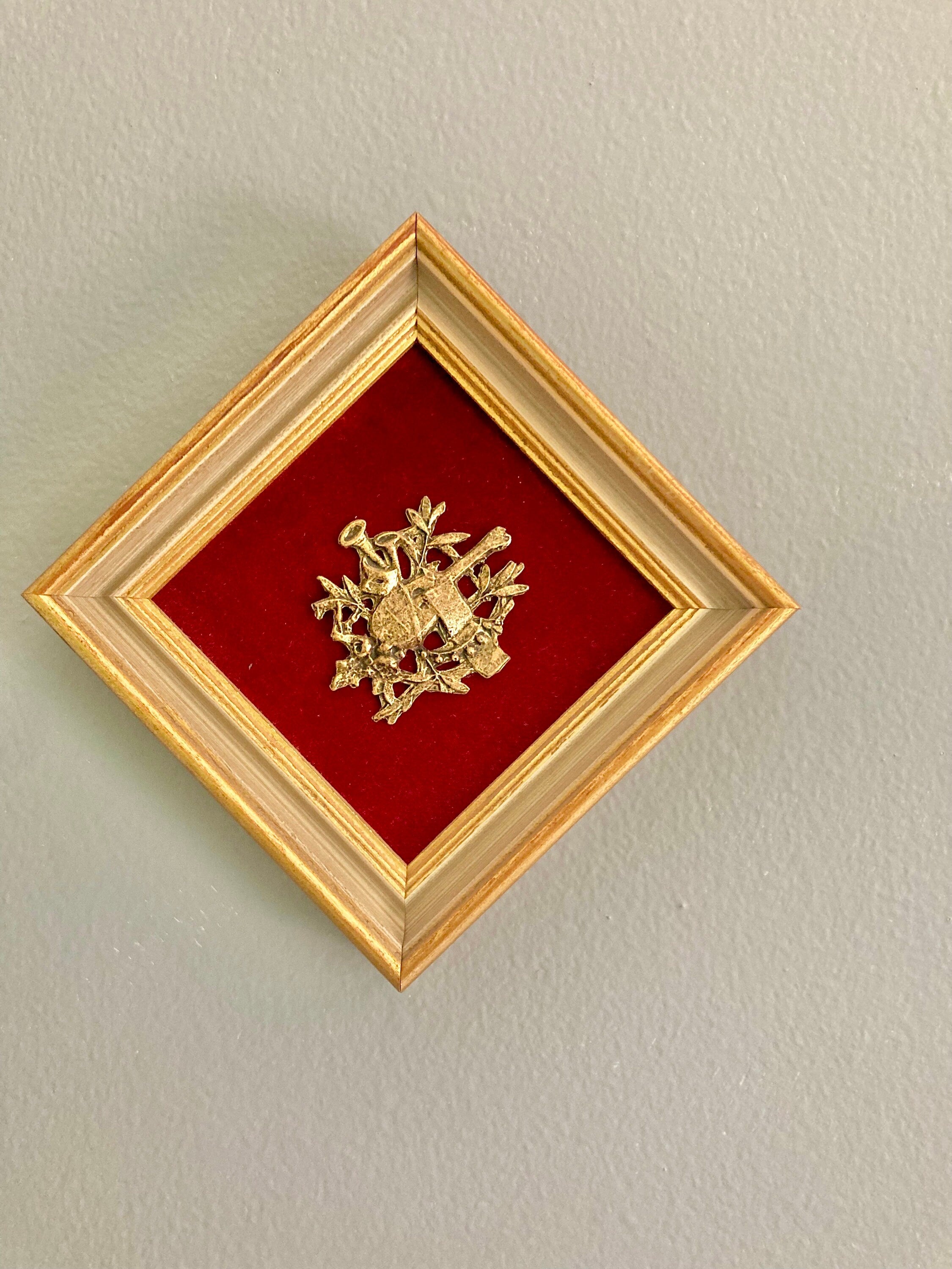Vintage Music Metal Art: Gold Tone on Red Velvet, Gilt Frame by  E.a. Riba