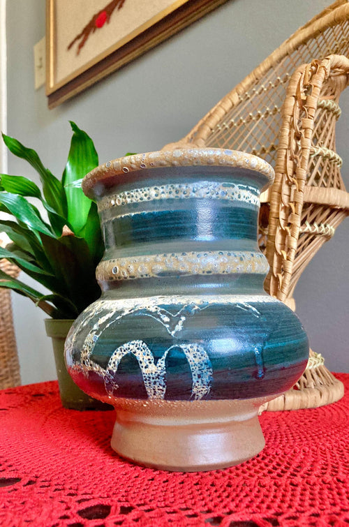 Ceramic Thrown Pottery Vase in Earth tones and a Deep Sea-green Glaze