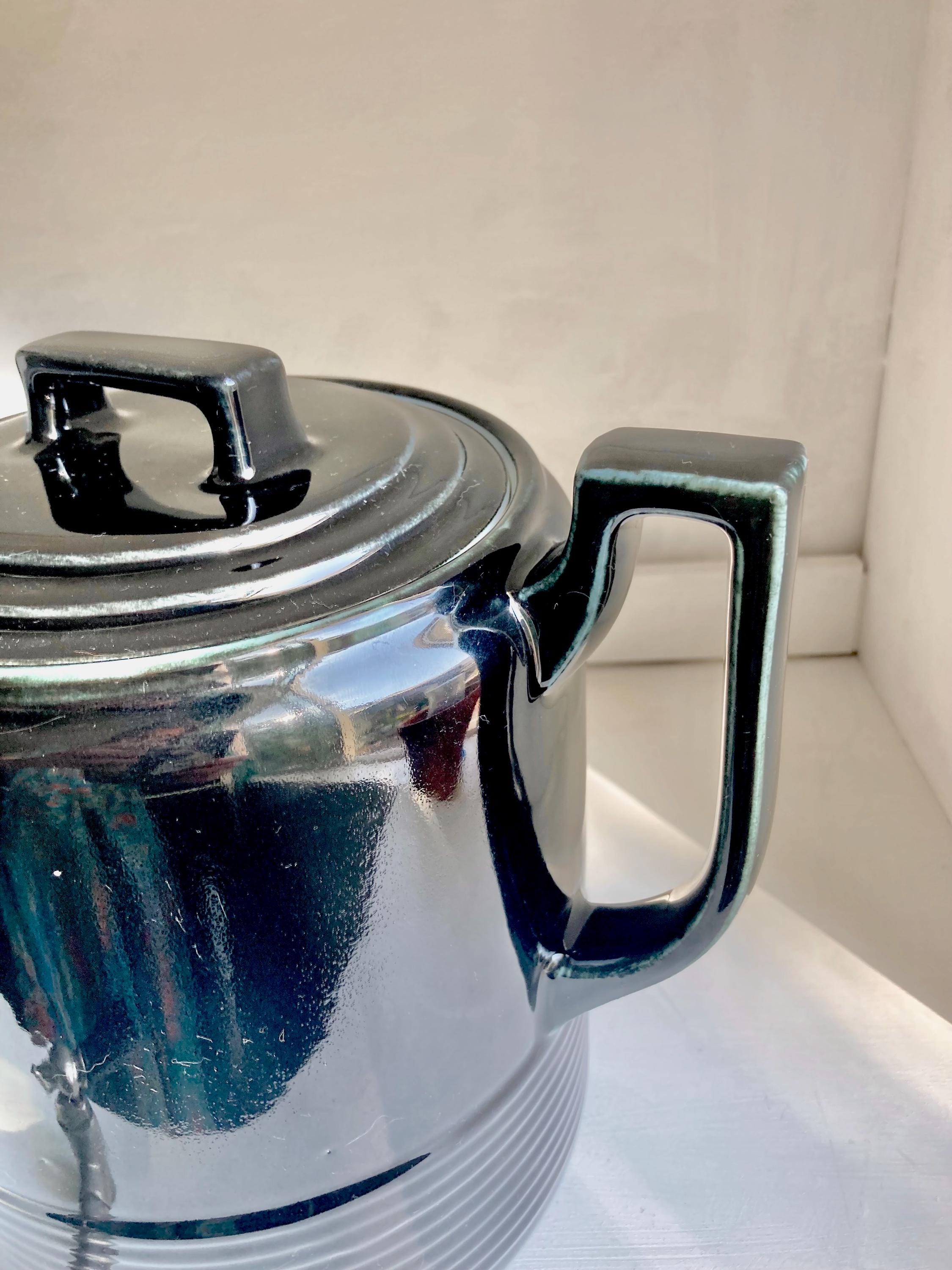 Vintage Art Deco Black Ceramic Beverage Dispenser - Hall China Co, USA