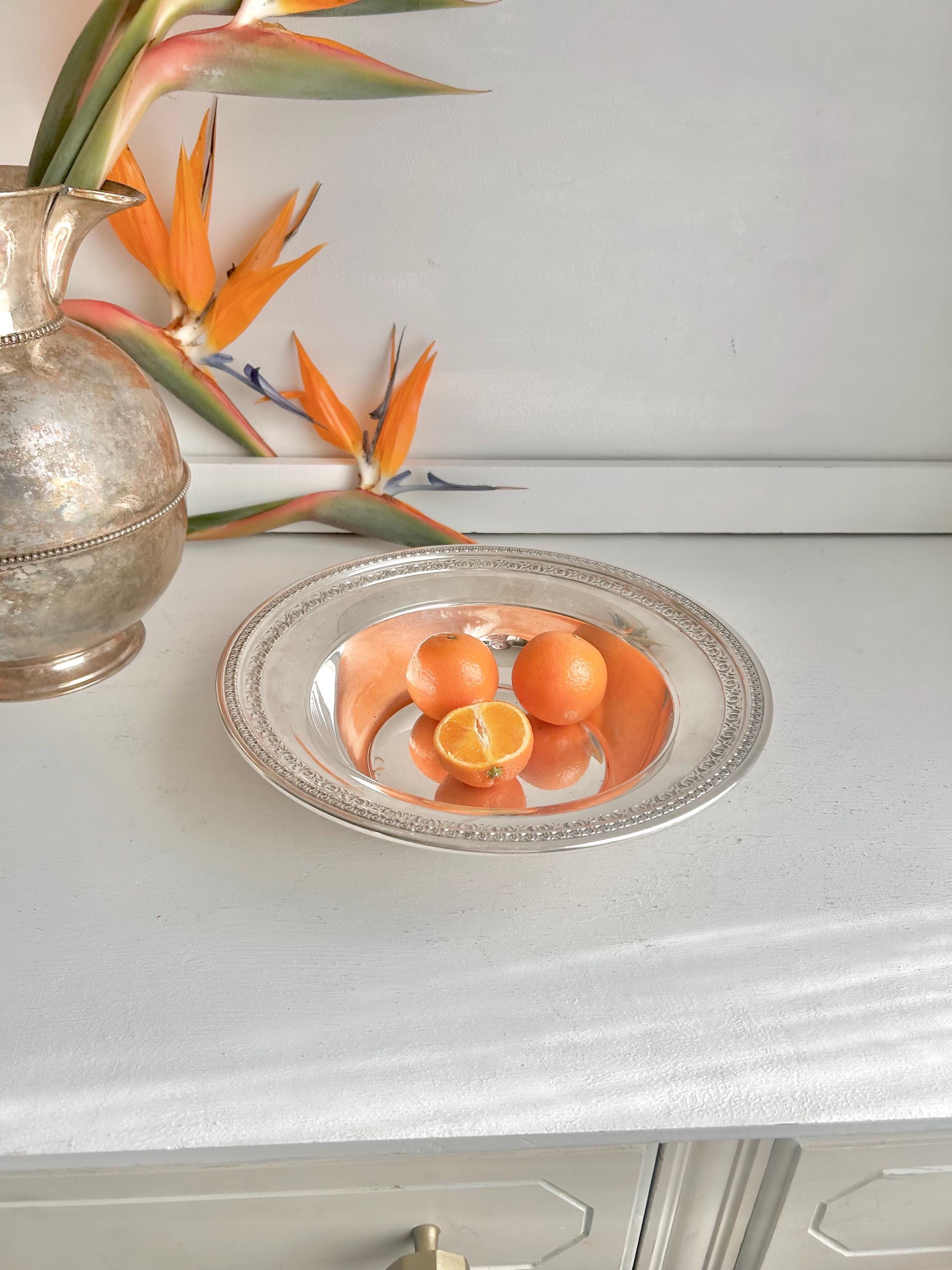 Vintage Reed & Barton Silver Plate Bowl: Floral Garland Trim, 10 inch