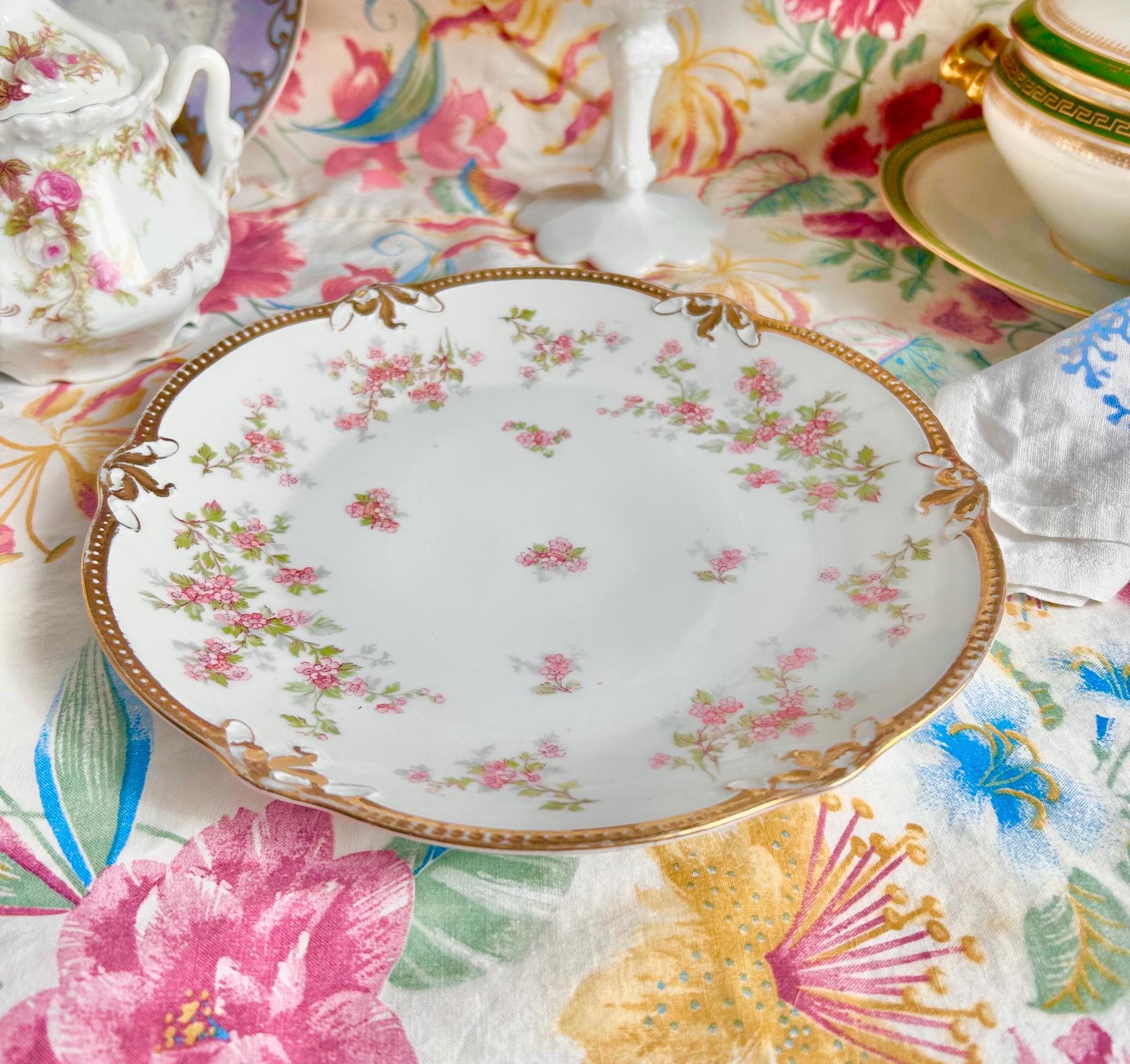 Vintage Blenheim China Plate: Pink Blossom Pattern, Gold Trim