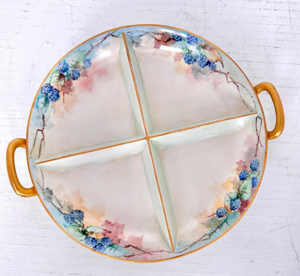 Vintage Noritake Divided Porcelain Dish Hand-painted With Berries