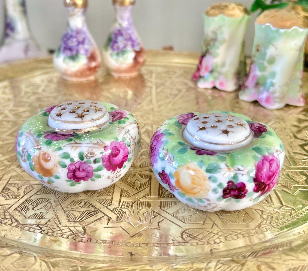 Antique Porcelain Hand-Painted Floral Salt Pepper Shakers - Choose from various pairs