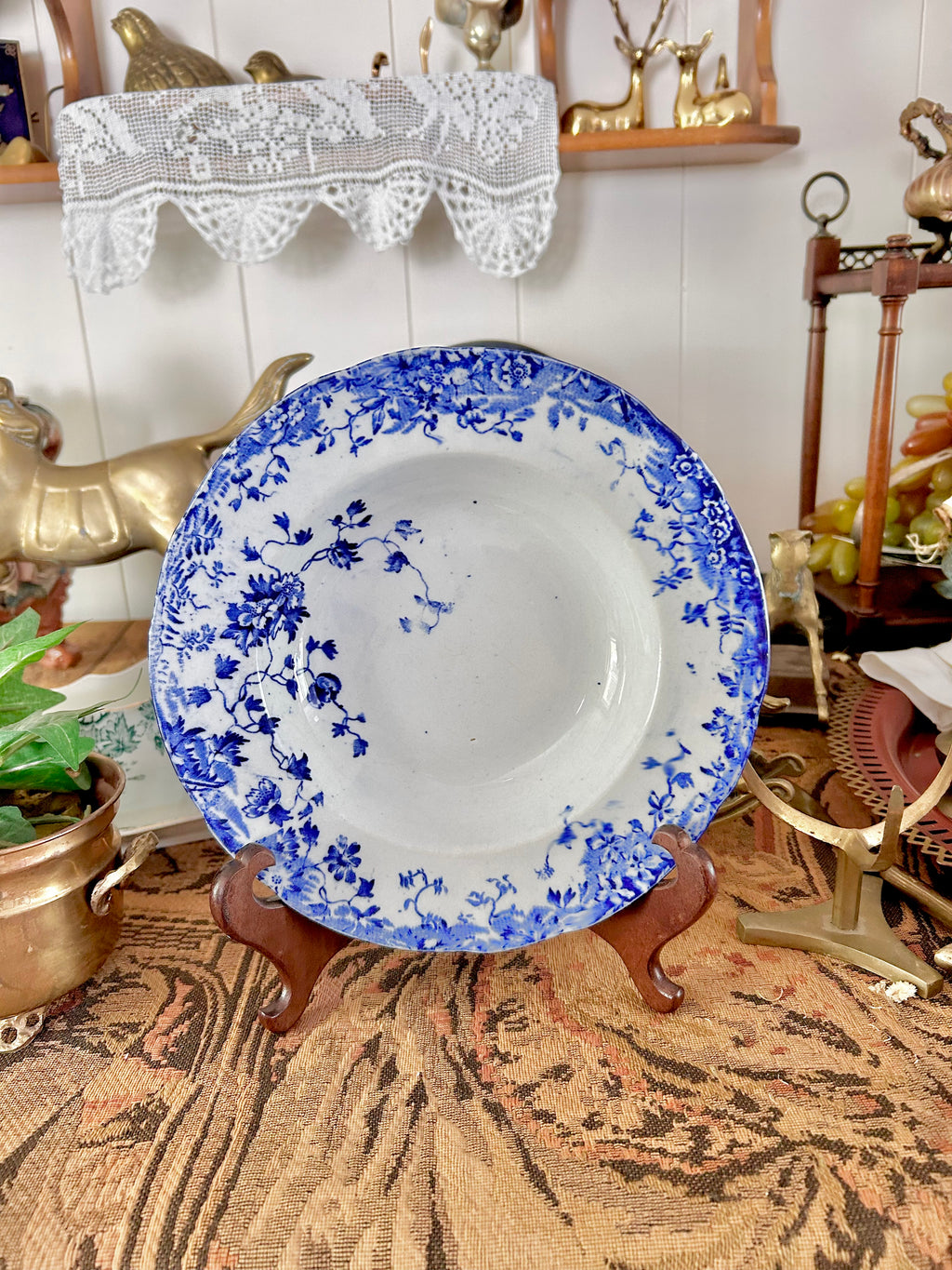 Antique Upper Hanley Blue White Transferware Dish