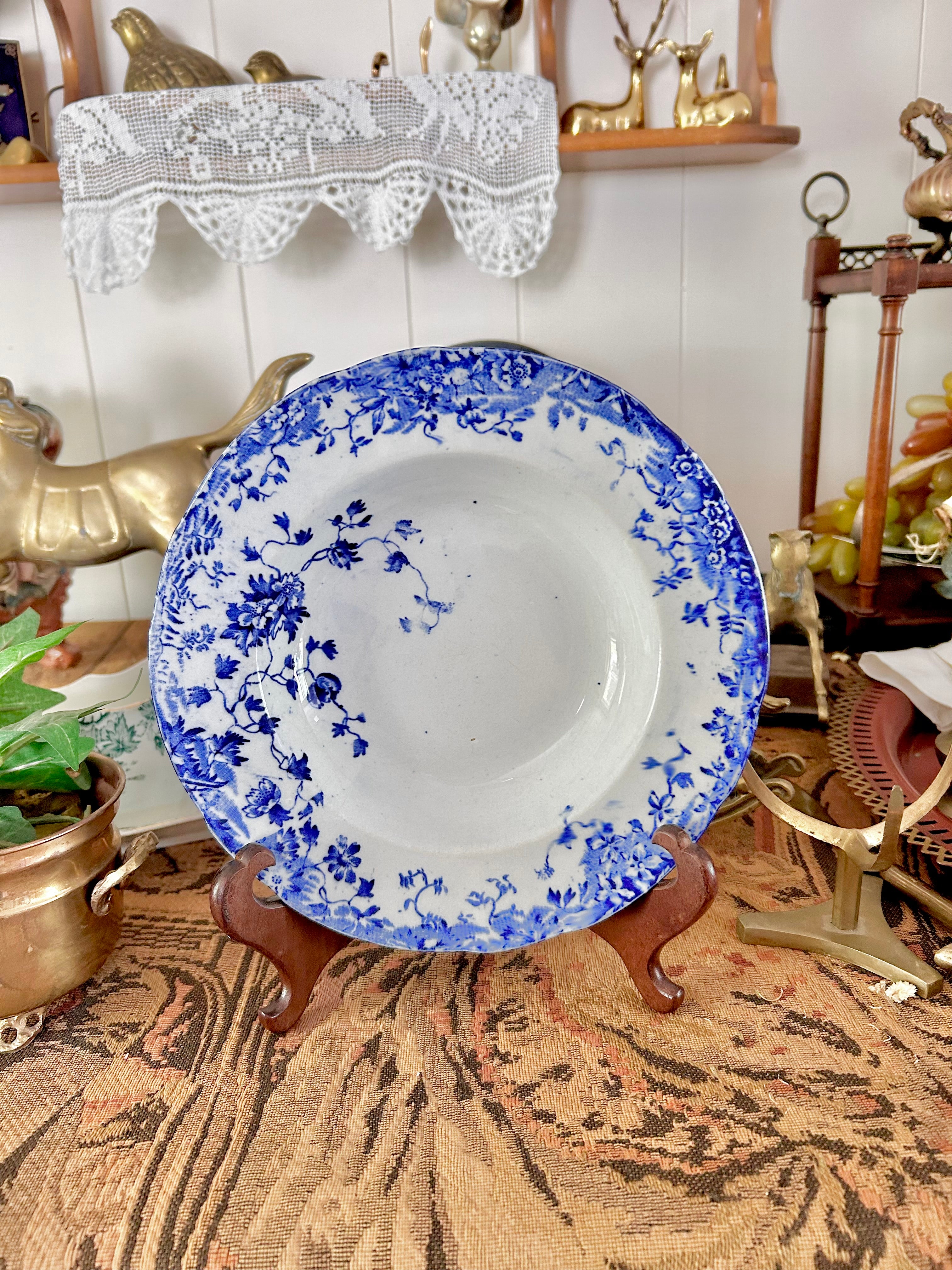 Antique Upper Hanley Blue White Transferware Dish