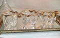 Vintage EAPG Gold Rim Glass Set: Sawtooth Biscuit Bowl, Sugar Bowl, Creamer