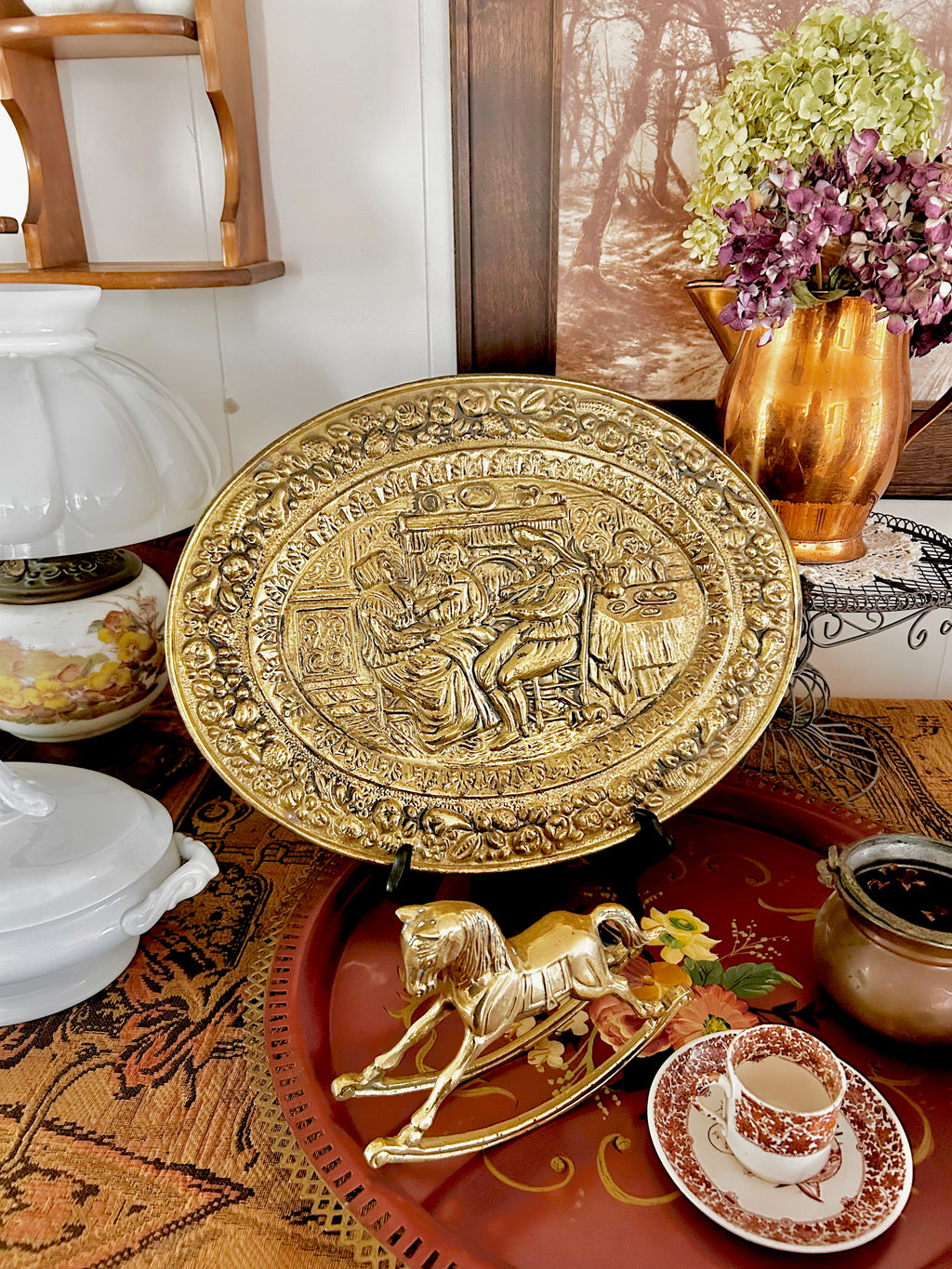Vintage Brass Repousse Pictoral Plaques