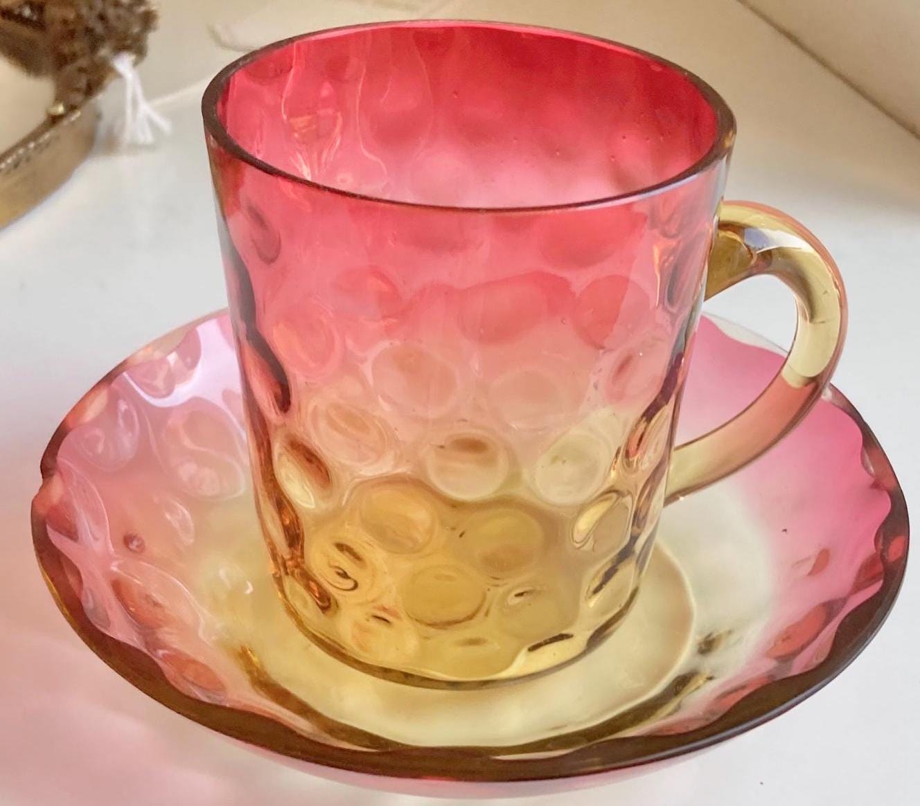 Antique Amberina Glass: Victorian Reverse Thumbprint Shot Glass or Teacup