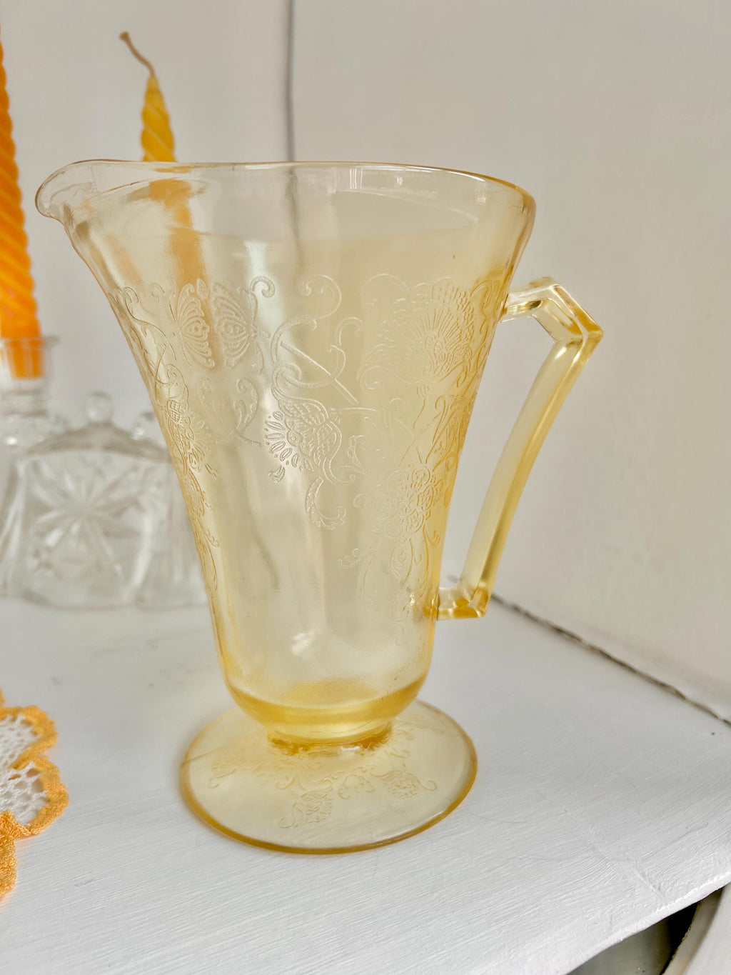 Vintage Hazel Atlas Yellow Depression Glass Pitcher – Florentine Poppy Pattern