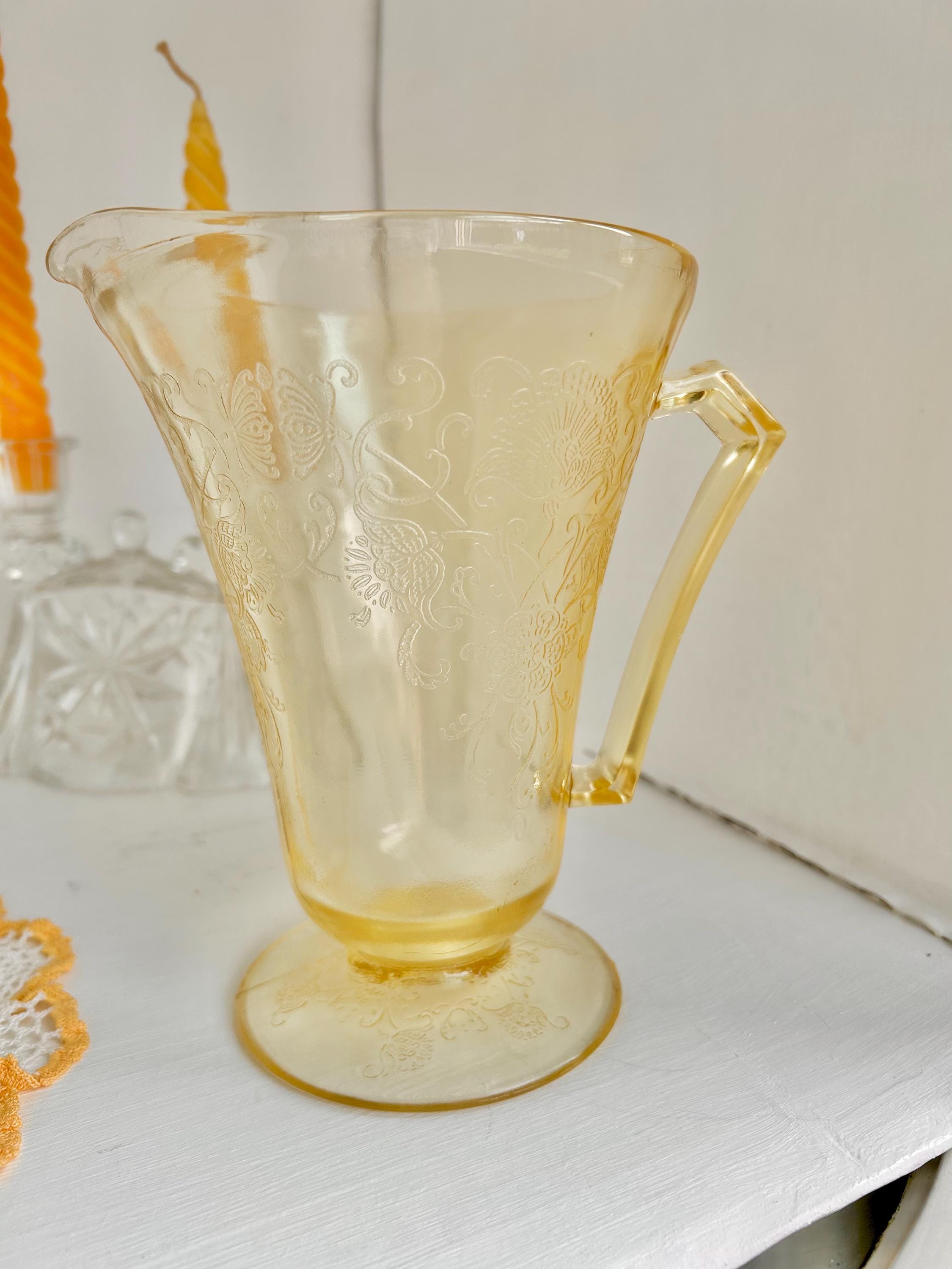 Vintage Hazel Atlas Yellow Depression Glass Pitcher – Florentine Poppy Pattern