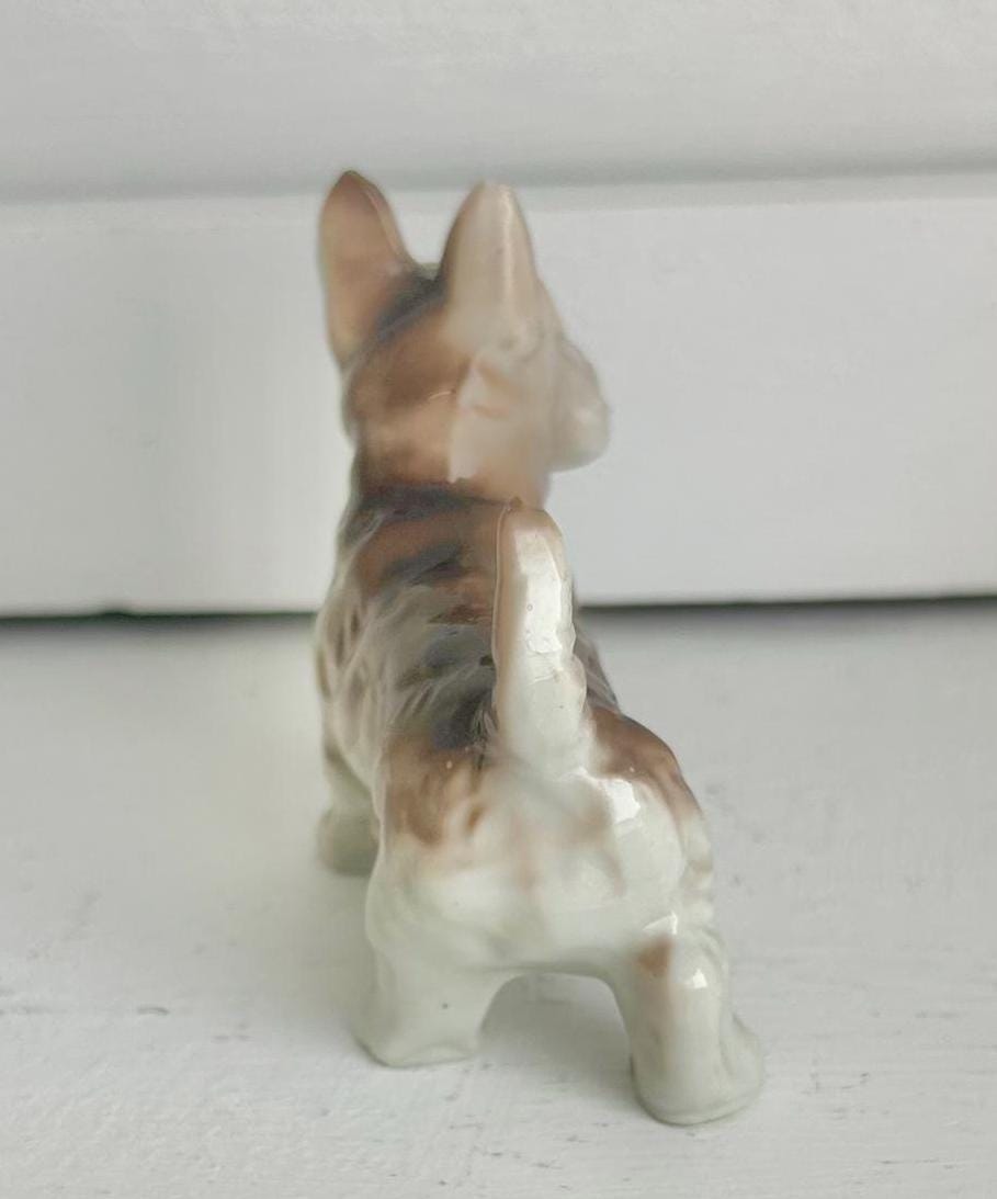 Vintage Porcelain Terrier Figurine: Hand-Painted Dog, Marked Japan