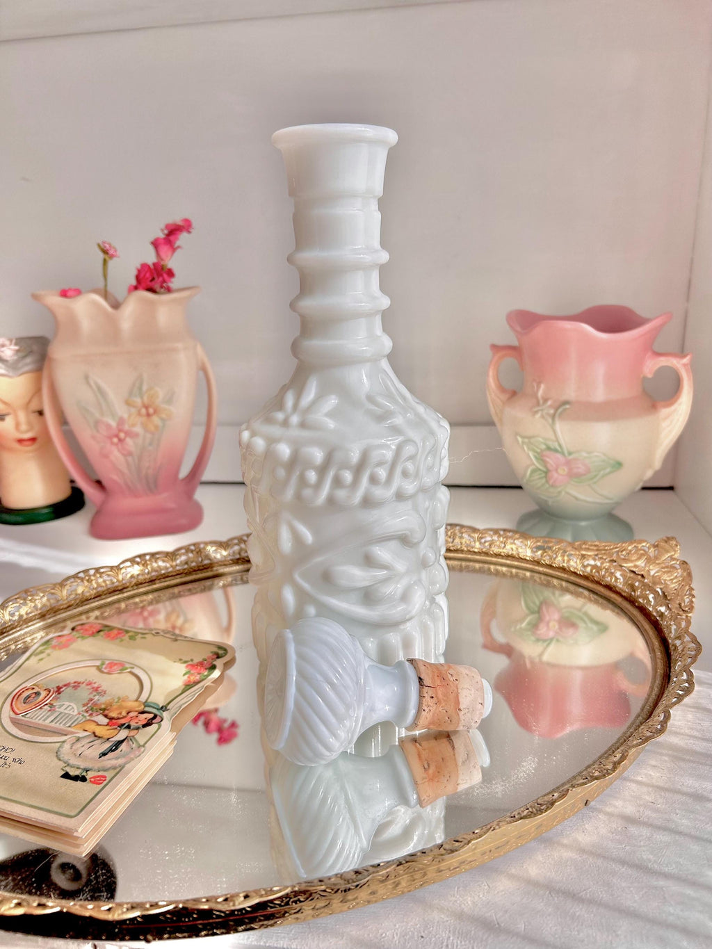 Vintage Jim Beam Milk Glass Decanter – Opaque White Liquor Bottle, Textured