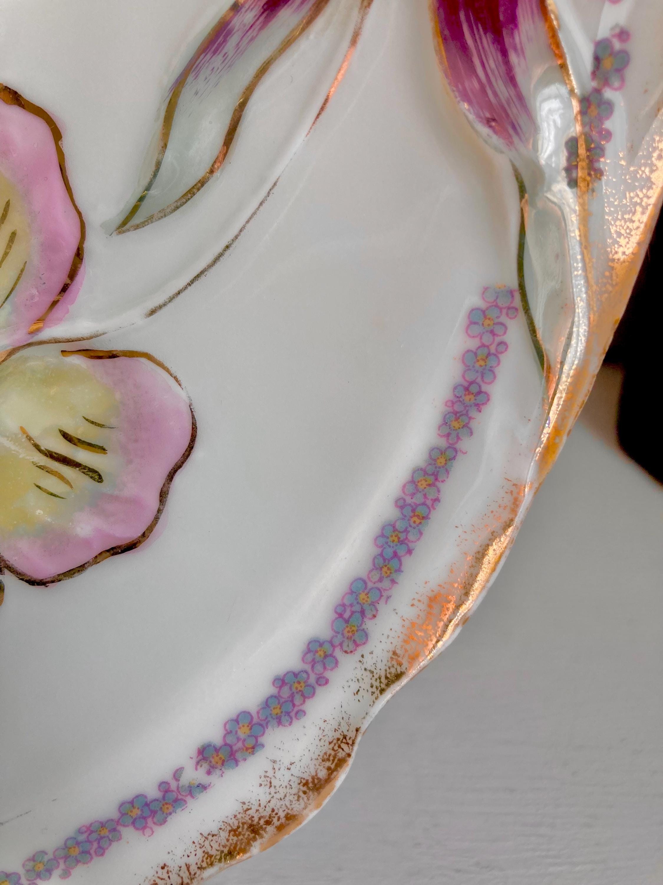 Vintage Bavarian Porcelain Bowl: Hand-Painted Bird & Floral Luster Dish