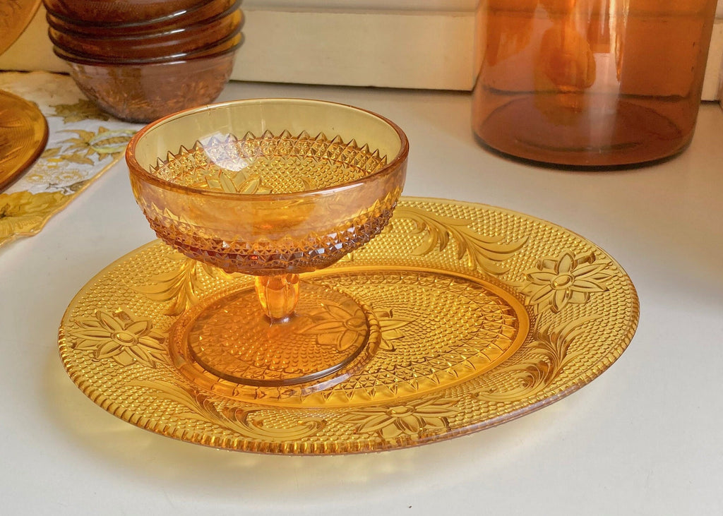 Vintage Anchor Hocking Amber Glass Dishes- Sandwich - Desert Gold Glassware