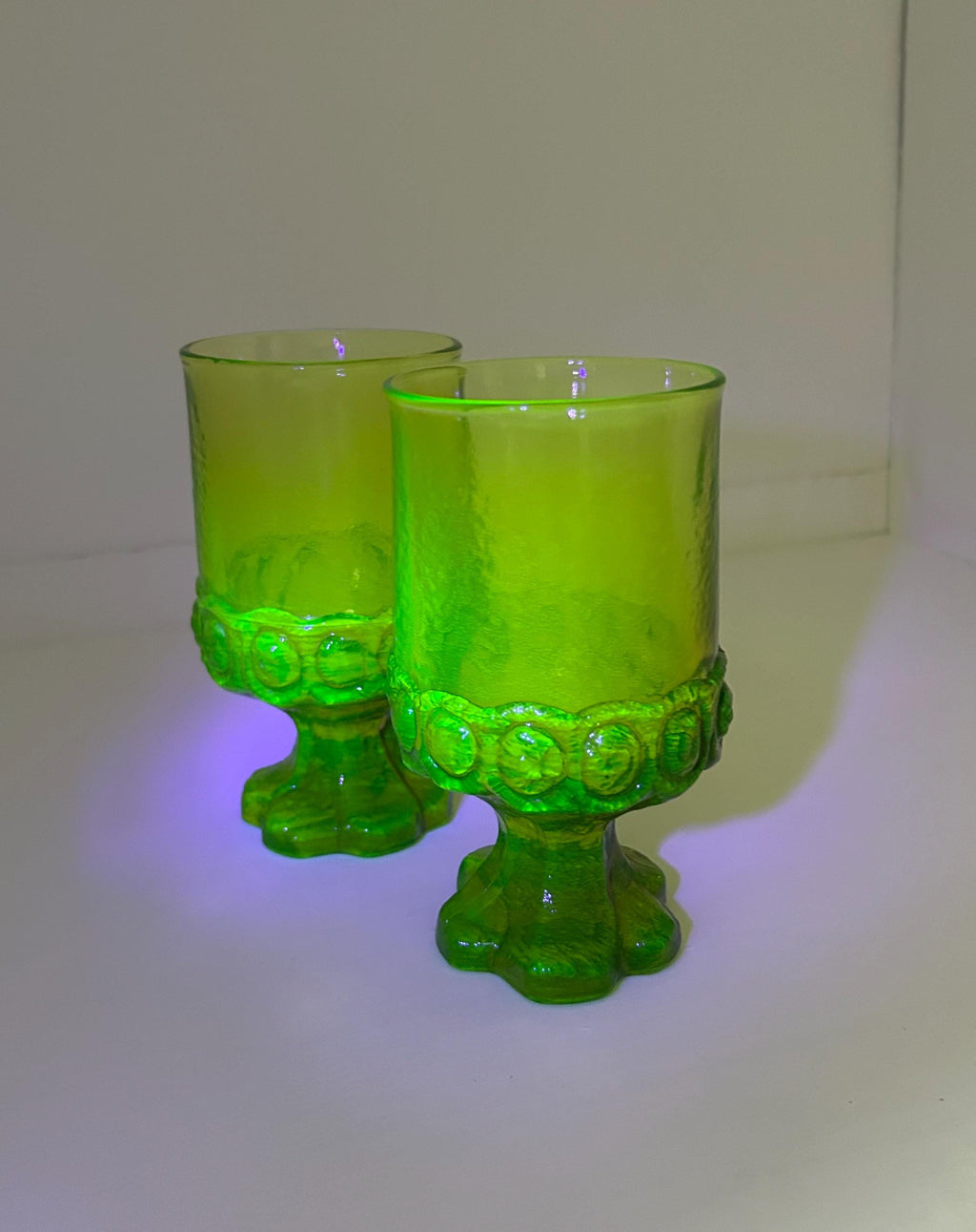 MCM Avocado Green Glass Tiffin Madeira Footed Tumblers - Thick Textured Goblets - SOLD INDIVIDUALLY